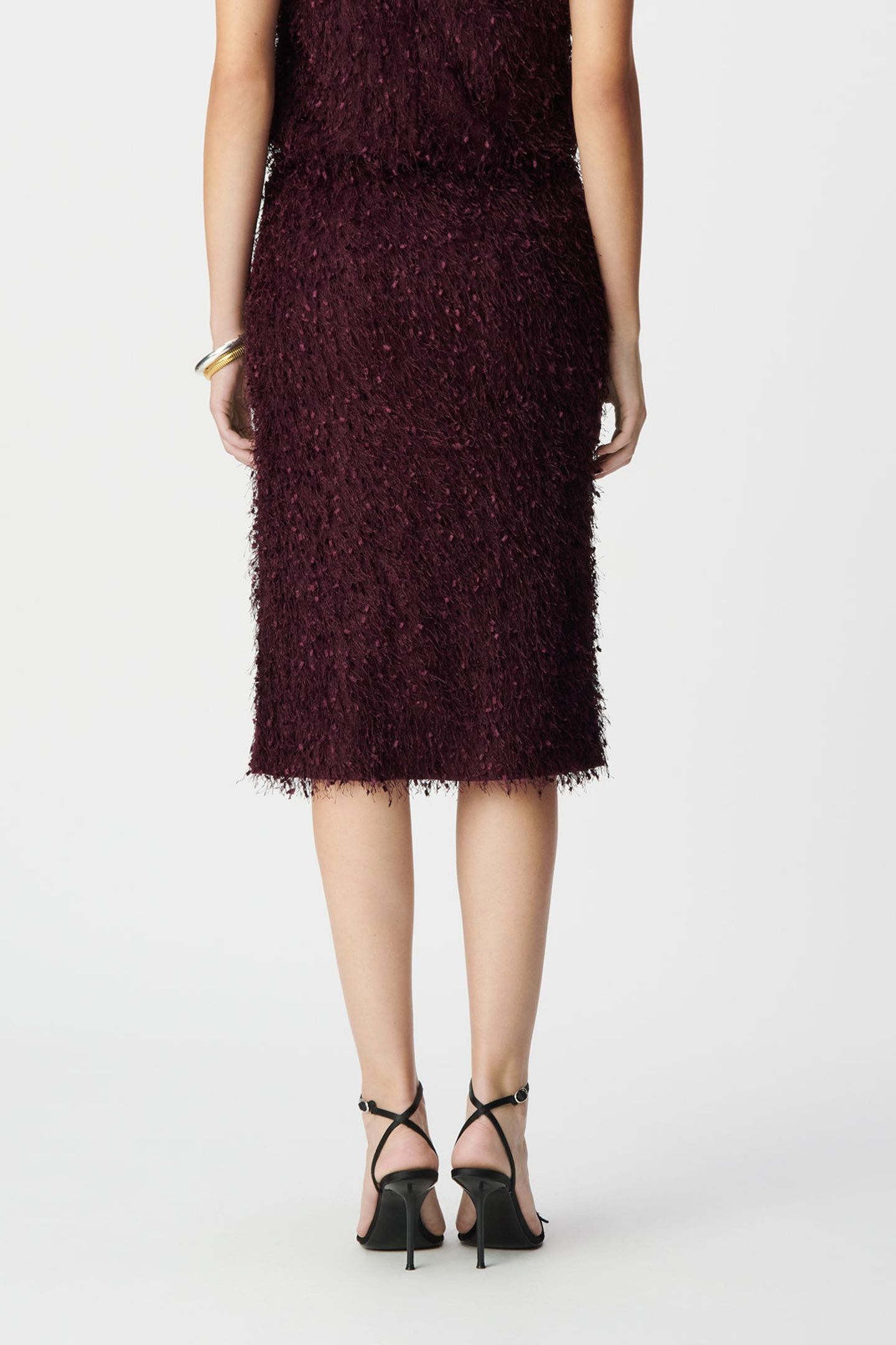 BURGUNDY FEATHER-EFFECT SPLIT PENCIL SKIRT 2
