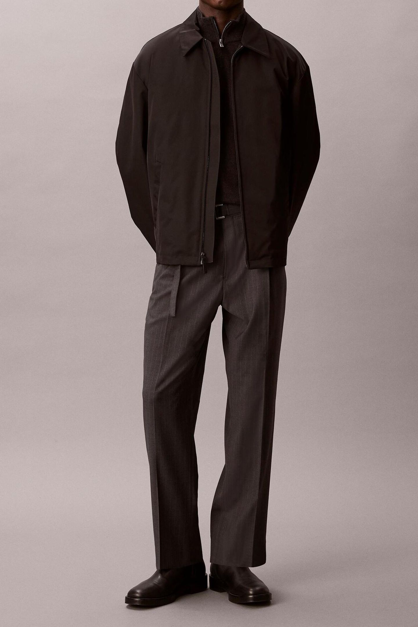 STRAIGHT WOOL PINSTRIPE CHARCOAL HEATHER 1