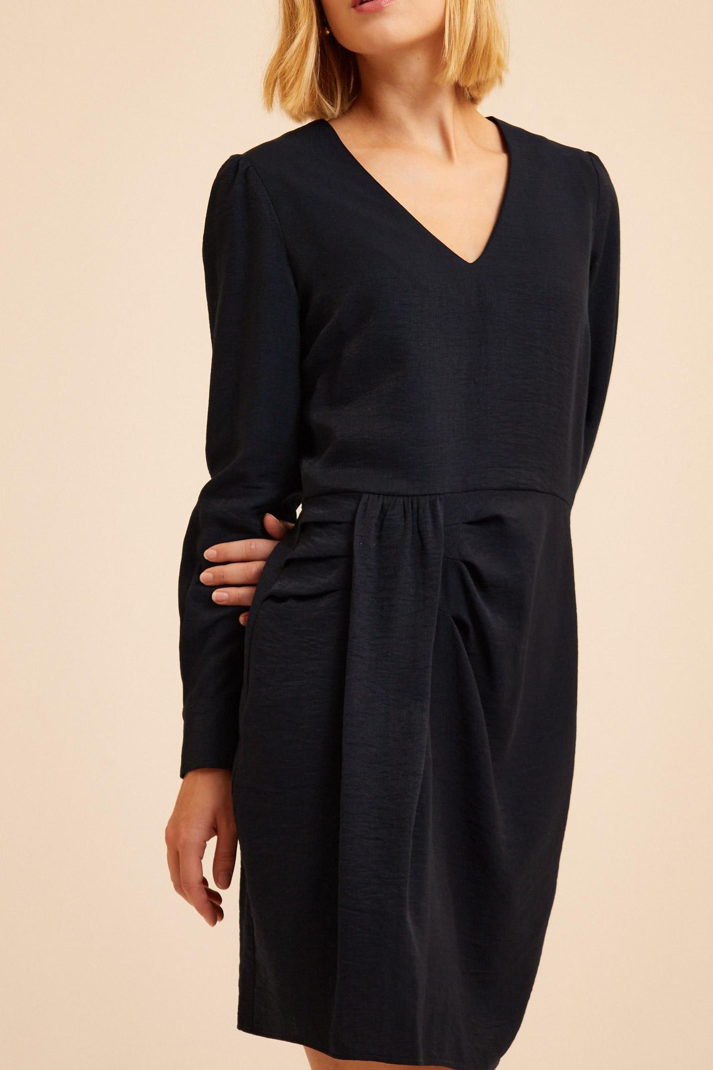 NAVY DRESS WITH DRAPED-LOOK SIDE 1