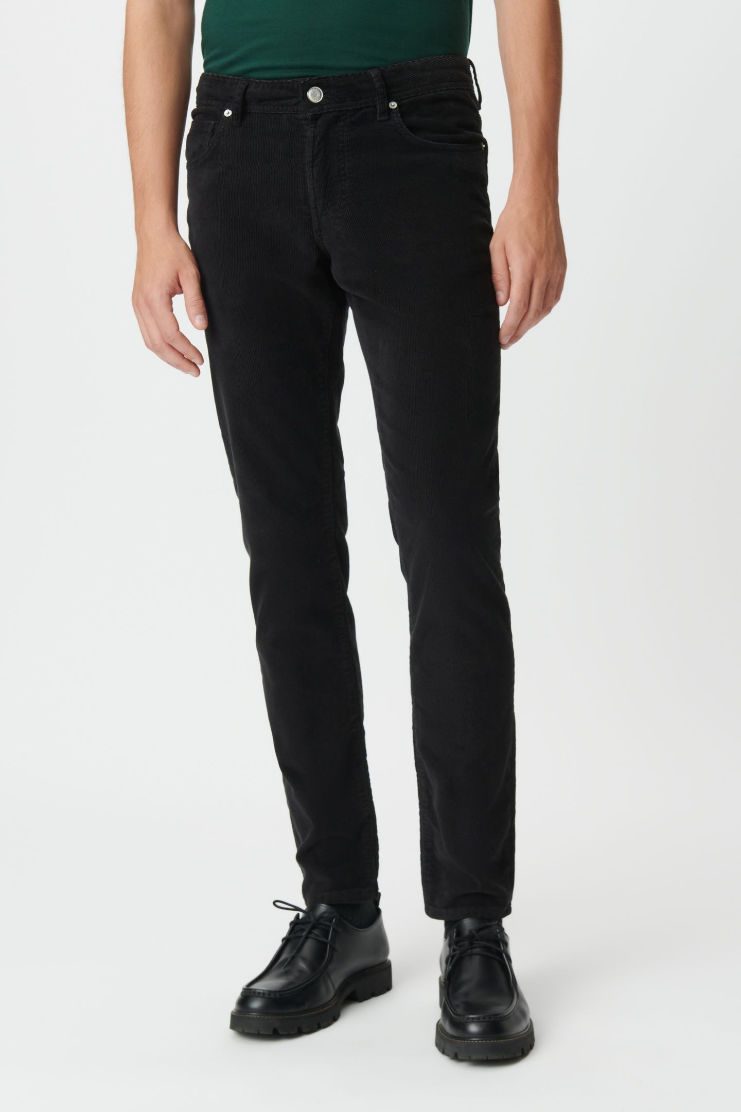 BLACK NEEDLECORD SLIM TROUSERS 5