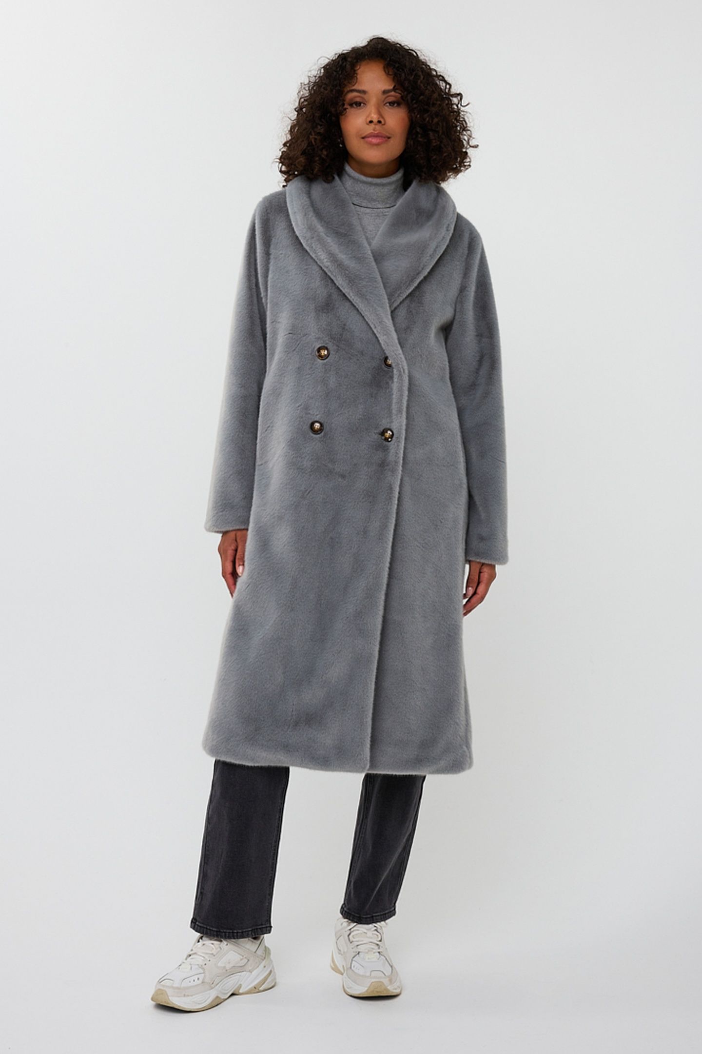 COAT SHAWL COLLAR FAKE FUR GREY 1