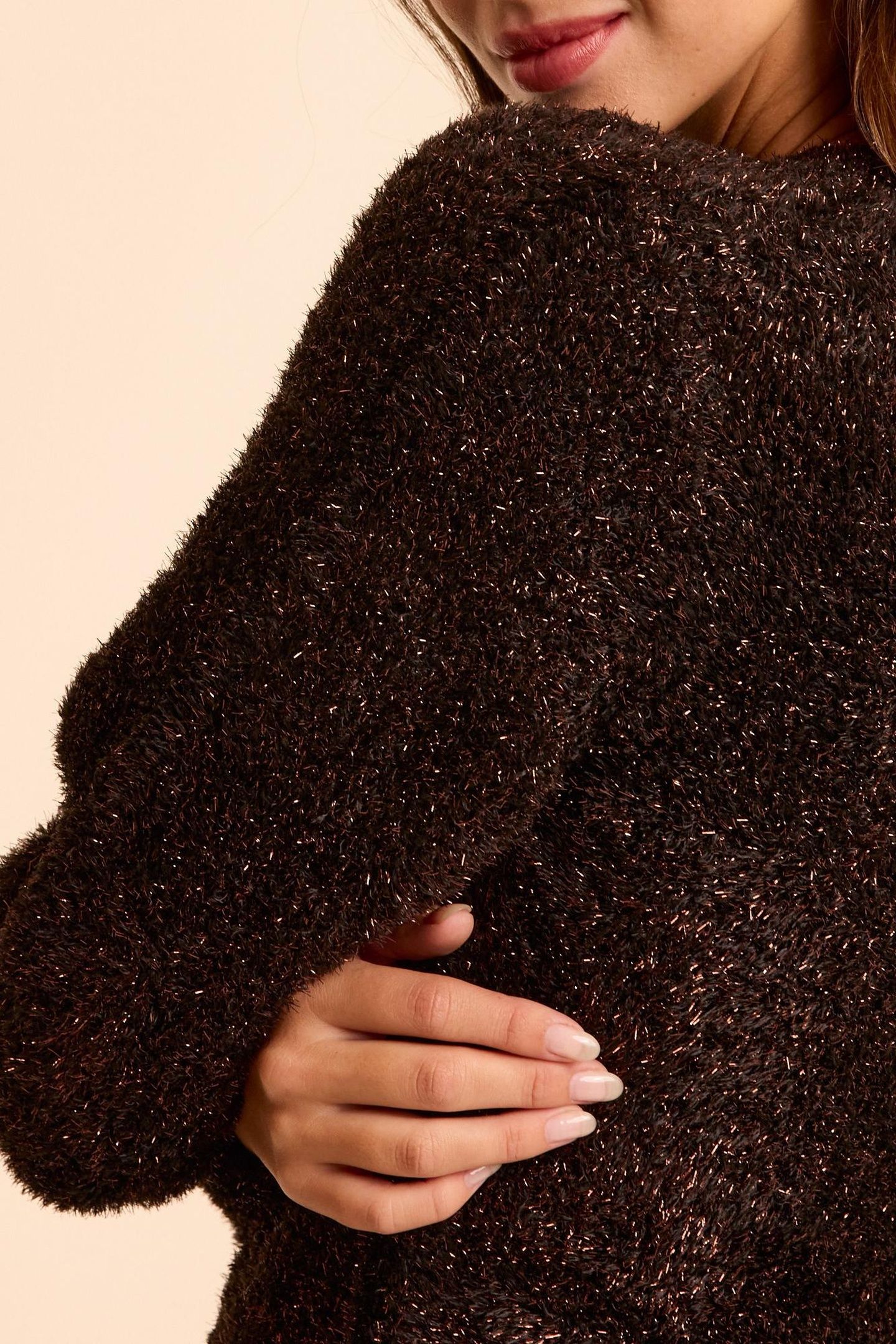 KHAKI FLUFFY KNIT CARDIGAN WITH COPPER LUREX 5