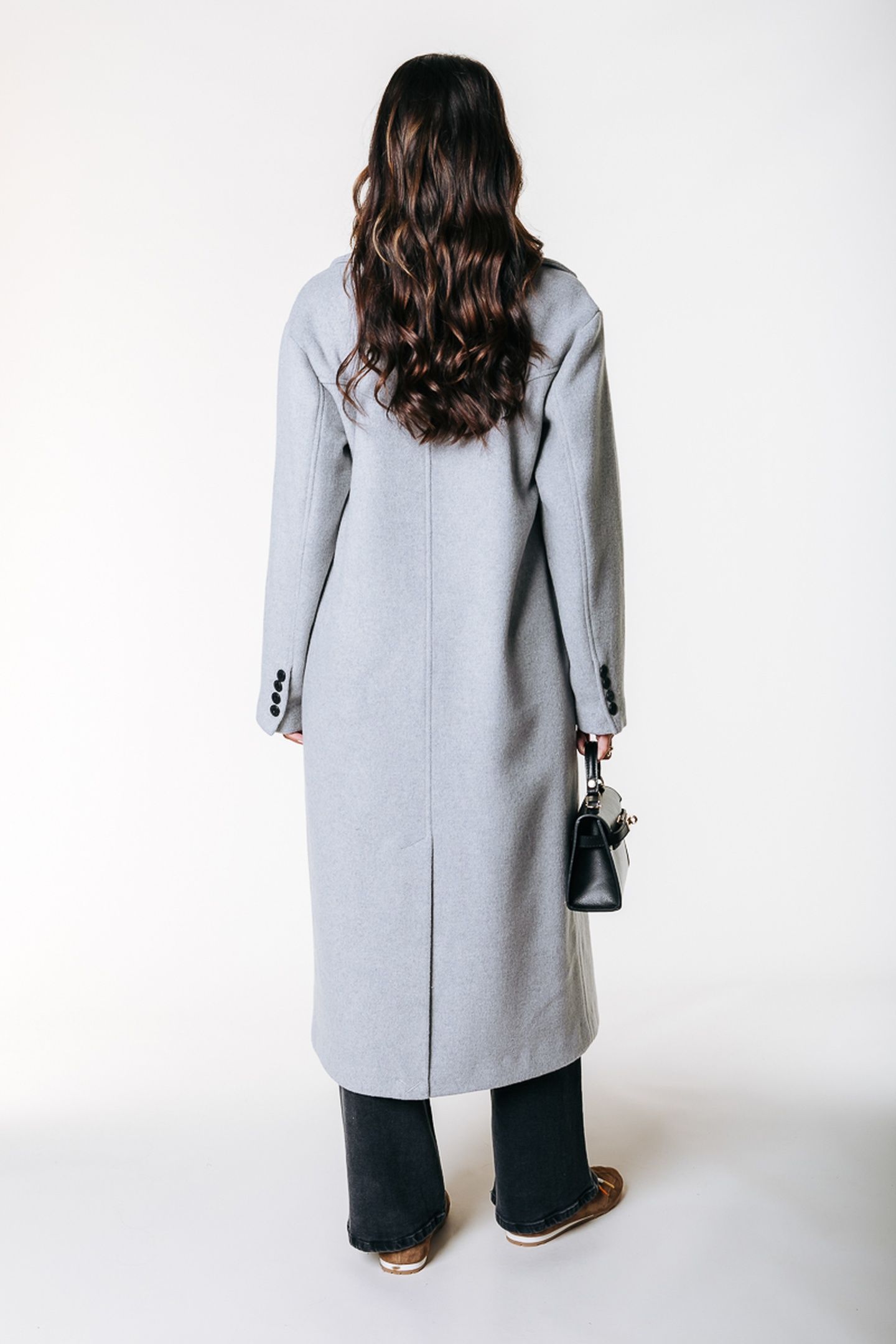 ZANIA DOUBLE BREASTED WOOL LONG COAT LIGHT GREY MELANGE 3