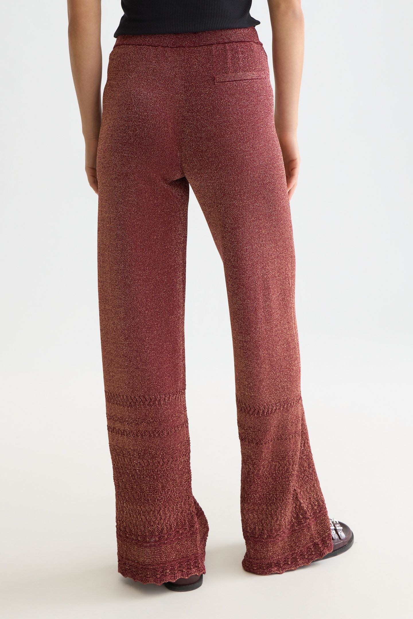 METALLIC POINTELLE KNITTED TROUSERS BURNT HENNA 2