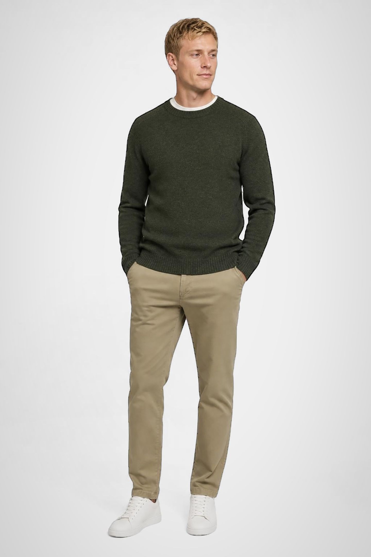 LAMBSWOOL CREW NECK SWEATER DARK OLIVE 1