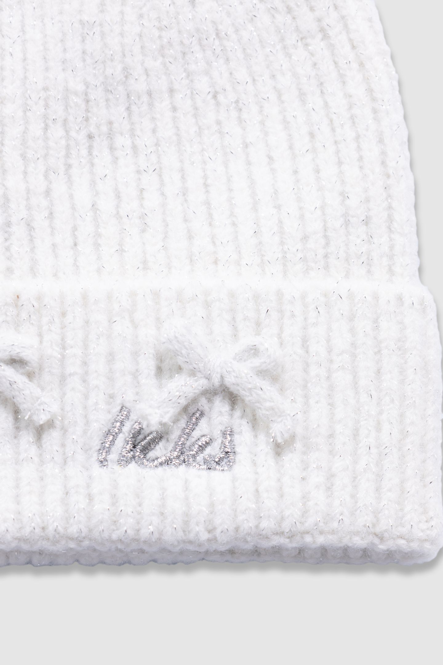 GIRLS’ WHITE GLITTERY KNIT BEANIE WITH BOW 3