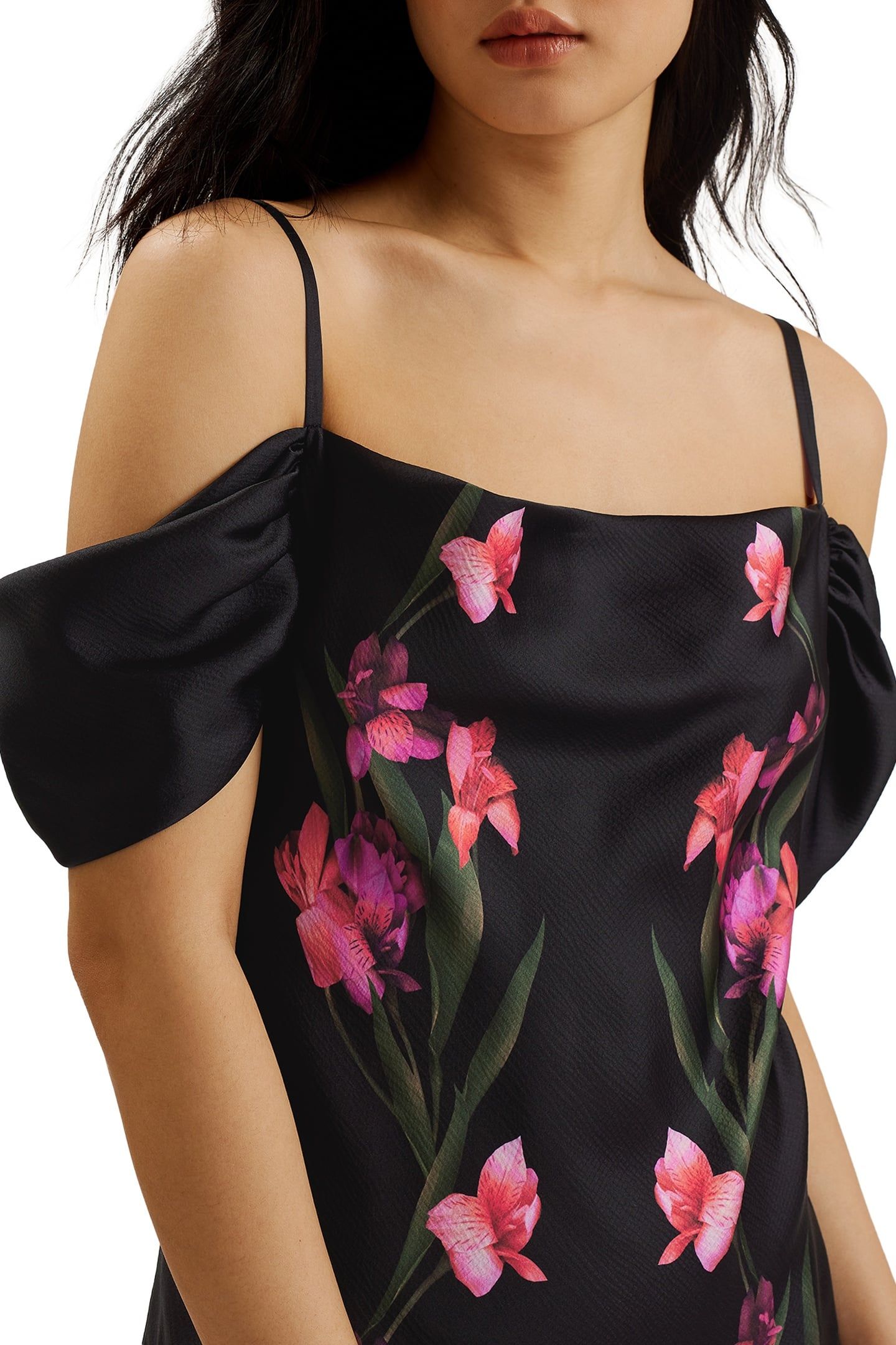 LUCERN SATIN OFF THE SHOULDER MIDI BLACK 3