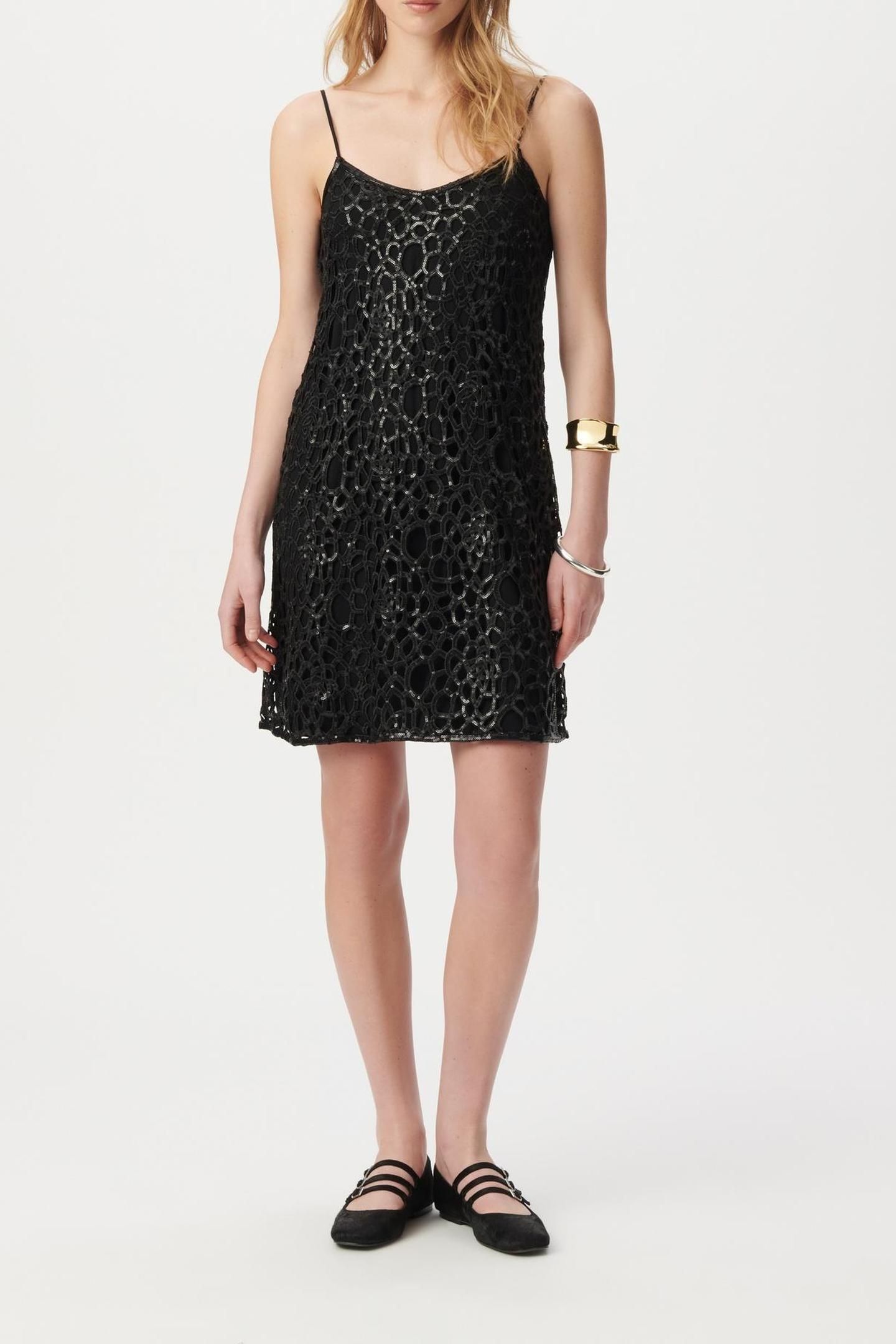 BLACK LACE SEQUIN-EMBROIDERED SHORT DRESS 2