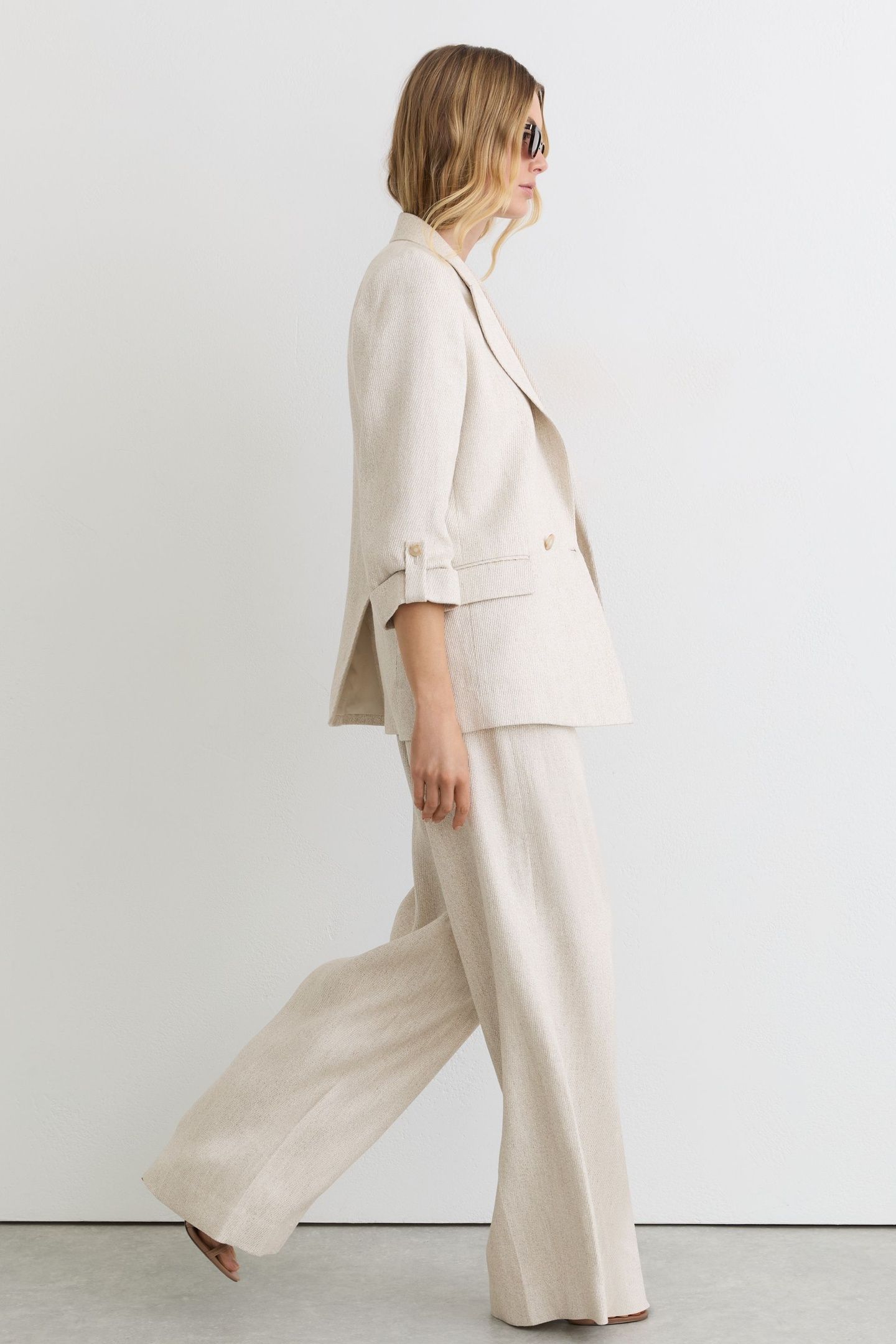 TEXTURED WIDE LEG LINEN BLEND TROUSER NEUTRAL 4