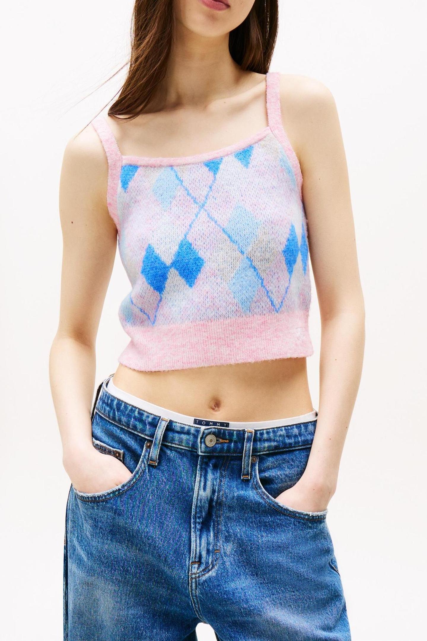 TJW CROP ARGYLE CAMI CARNIVAL PINK/MULTI 1
