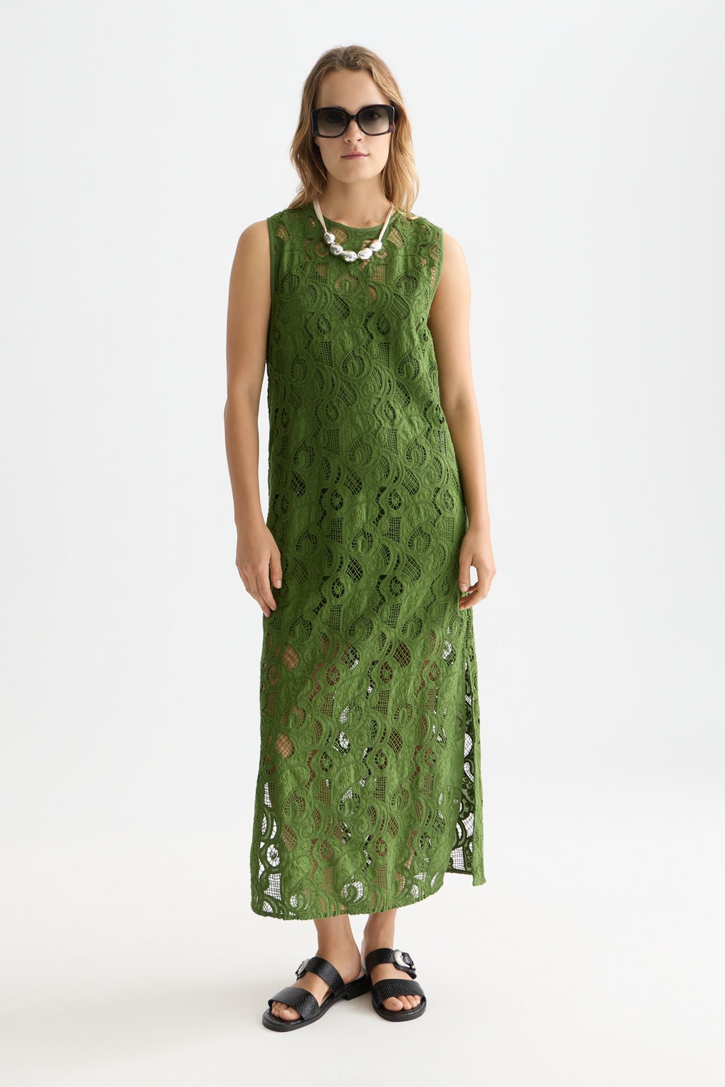FLAME EMBROIDERY MIDI DRESS GARDEN GREEN 1