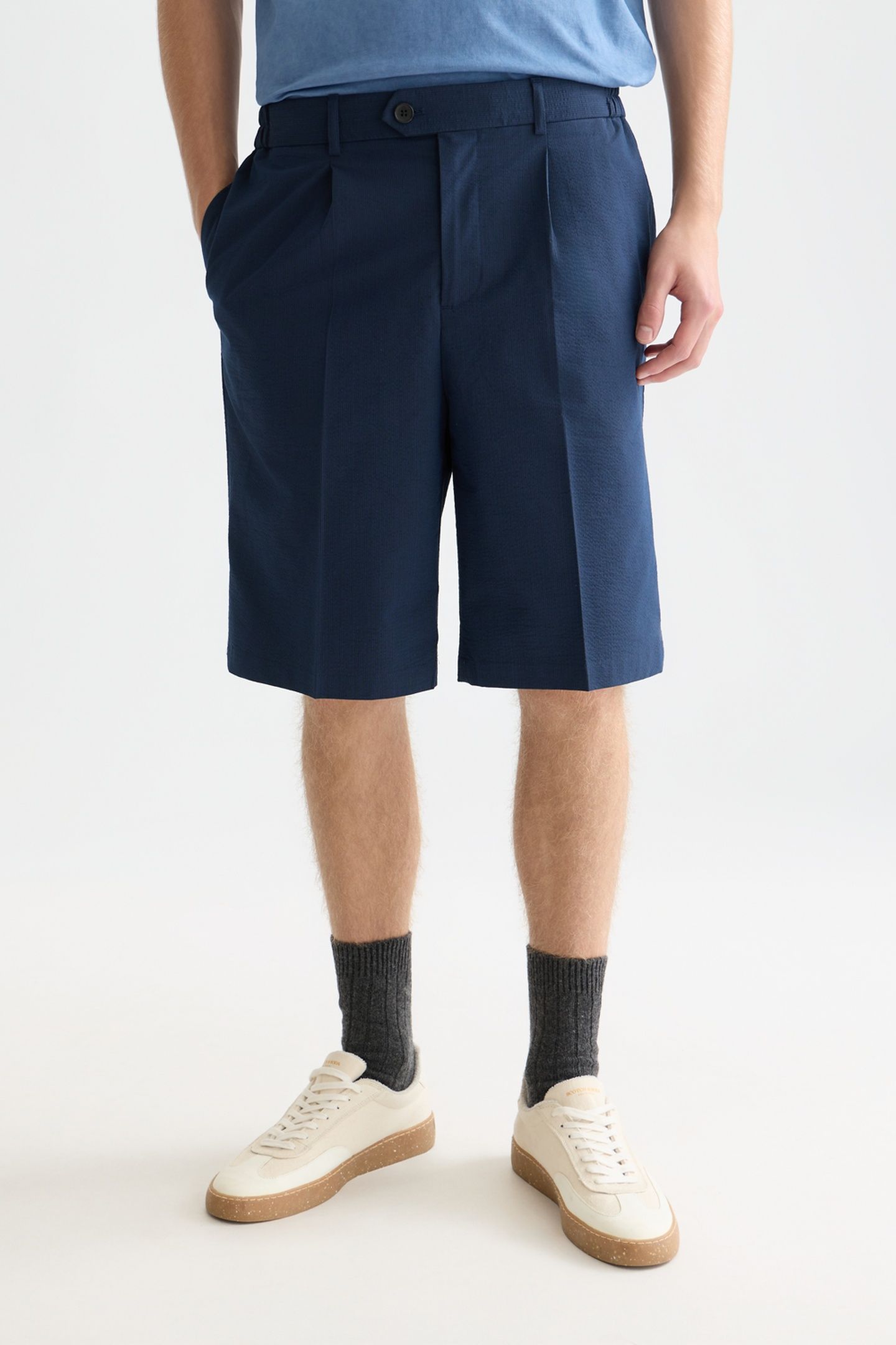 SEERSUCKER WIDEFIT BERMUDA SHORTS NAVY 1
