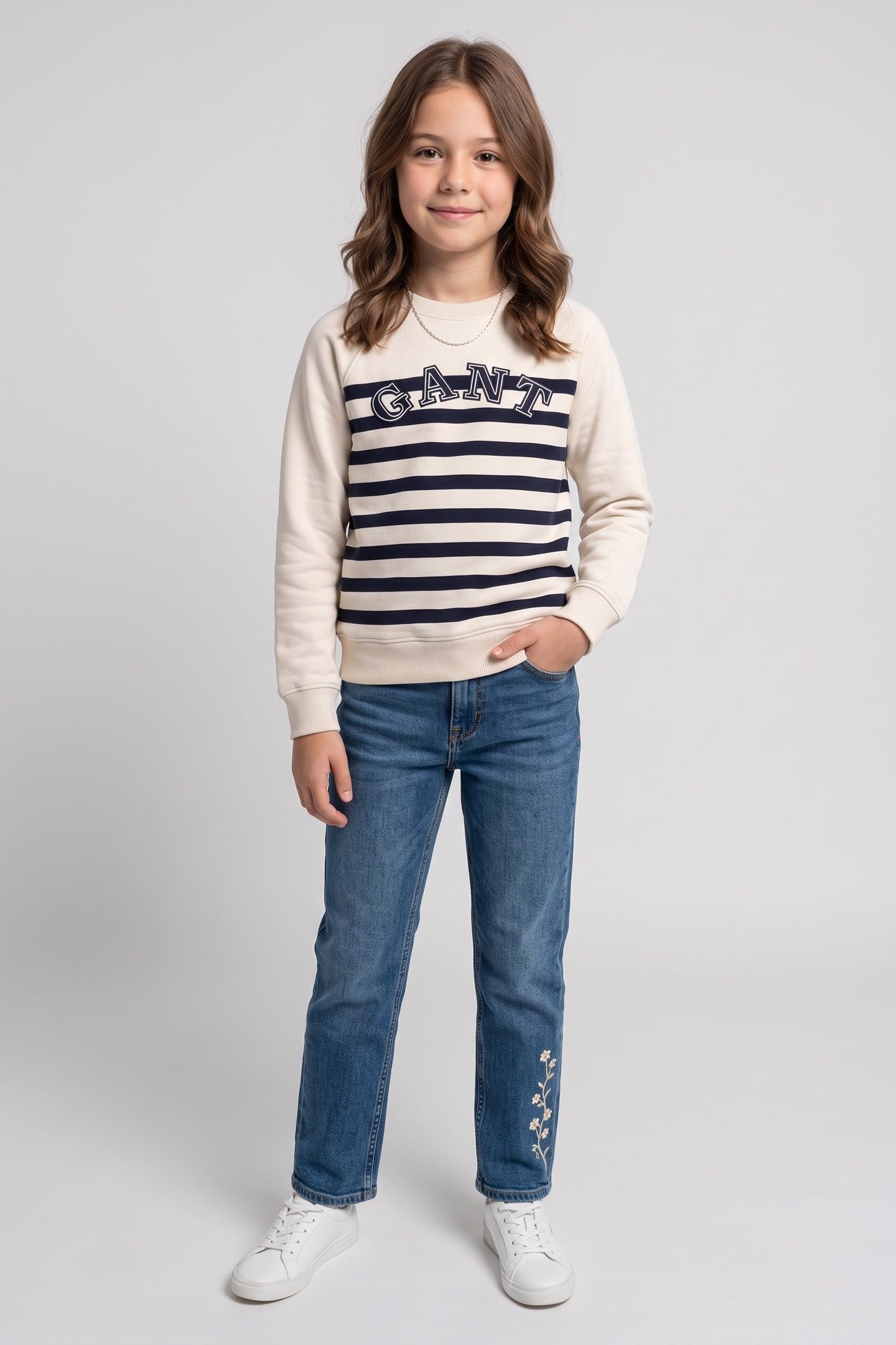 TEEN GIRLS STRIPED HAVEN SWEATSHIRT CREAM 1