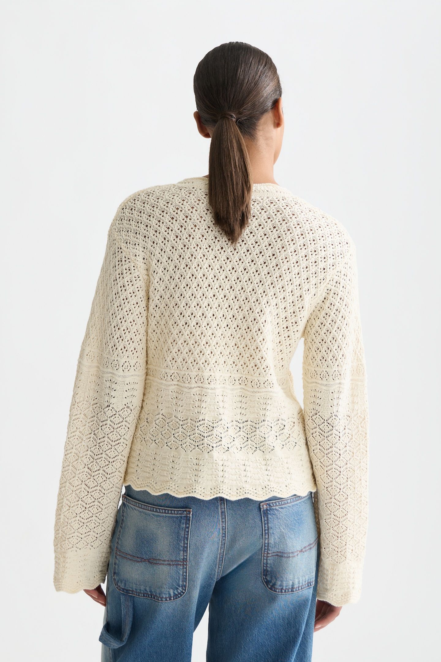 POINTELLE STITCH V NECK PULLOVER EGGNOG 2