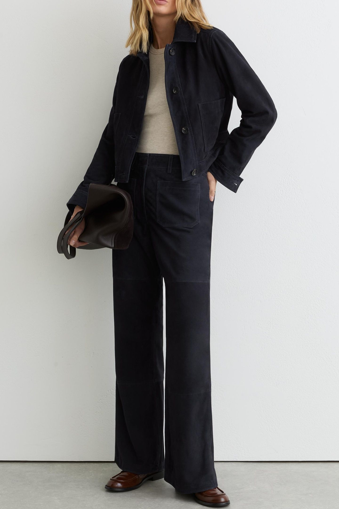 SUEDE FLARE TROUSER NAVY 1