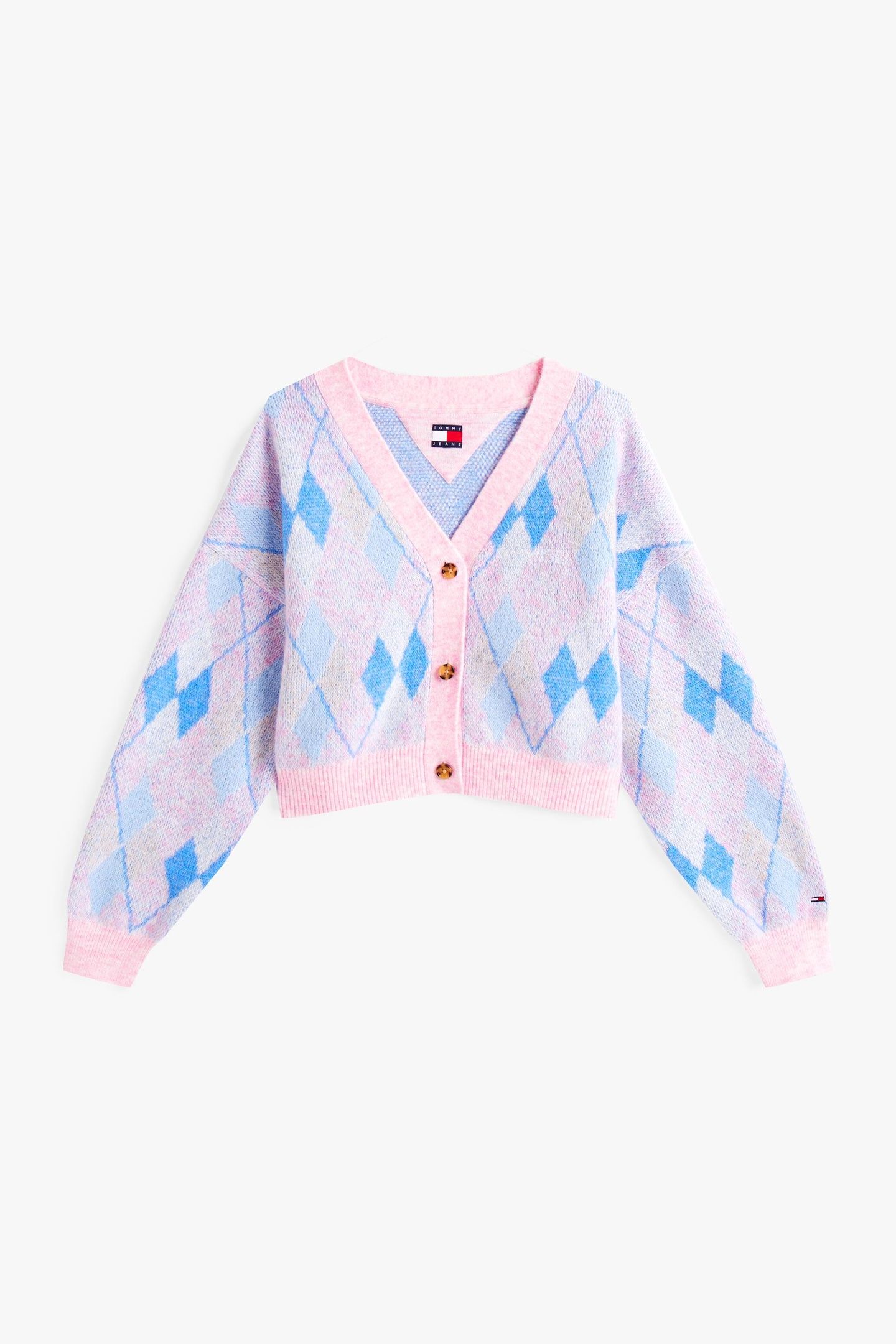 TJW CROP ARGYLE CARDIGAN CARNIVAL PINK/MULTI 4