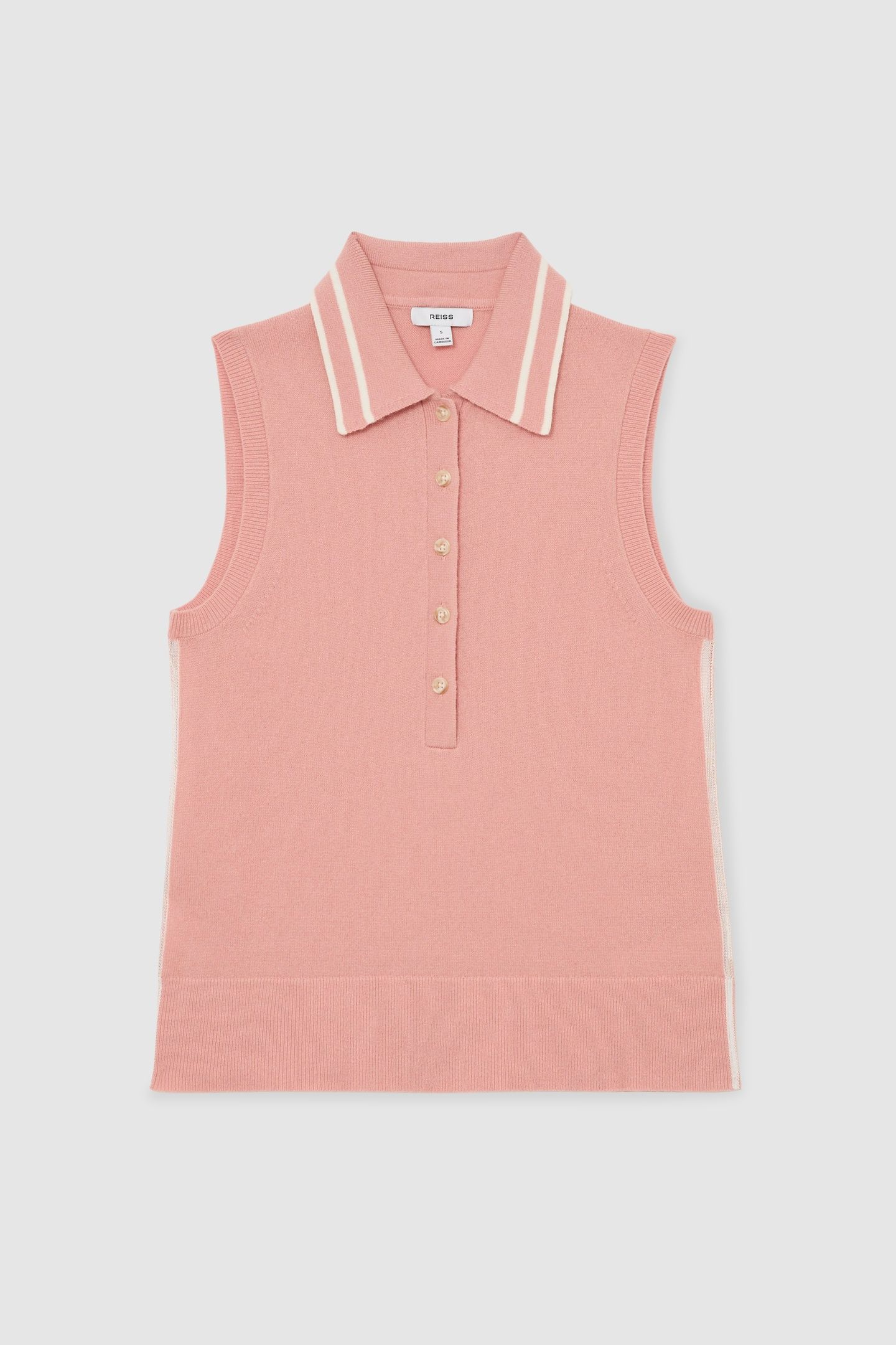 BUTTON POLO TOP PINK/IVORY 4