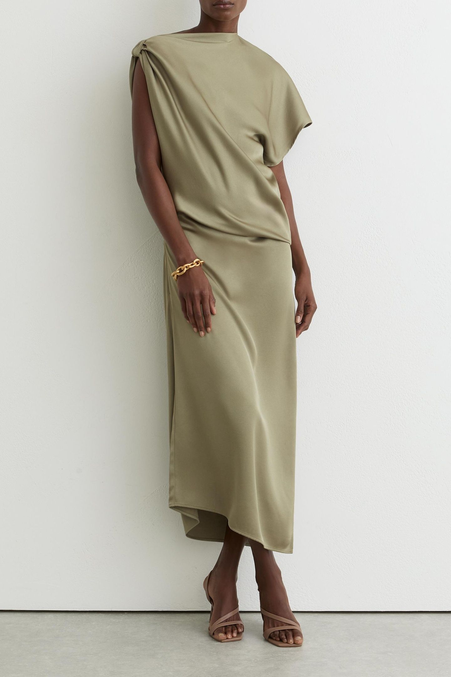 DRAPE MIDI DRESS OLIVE GREEN 1