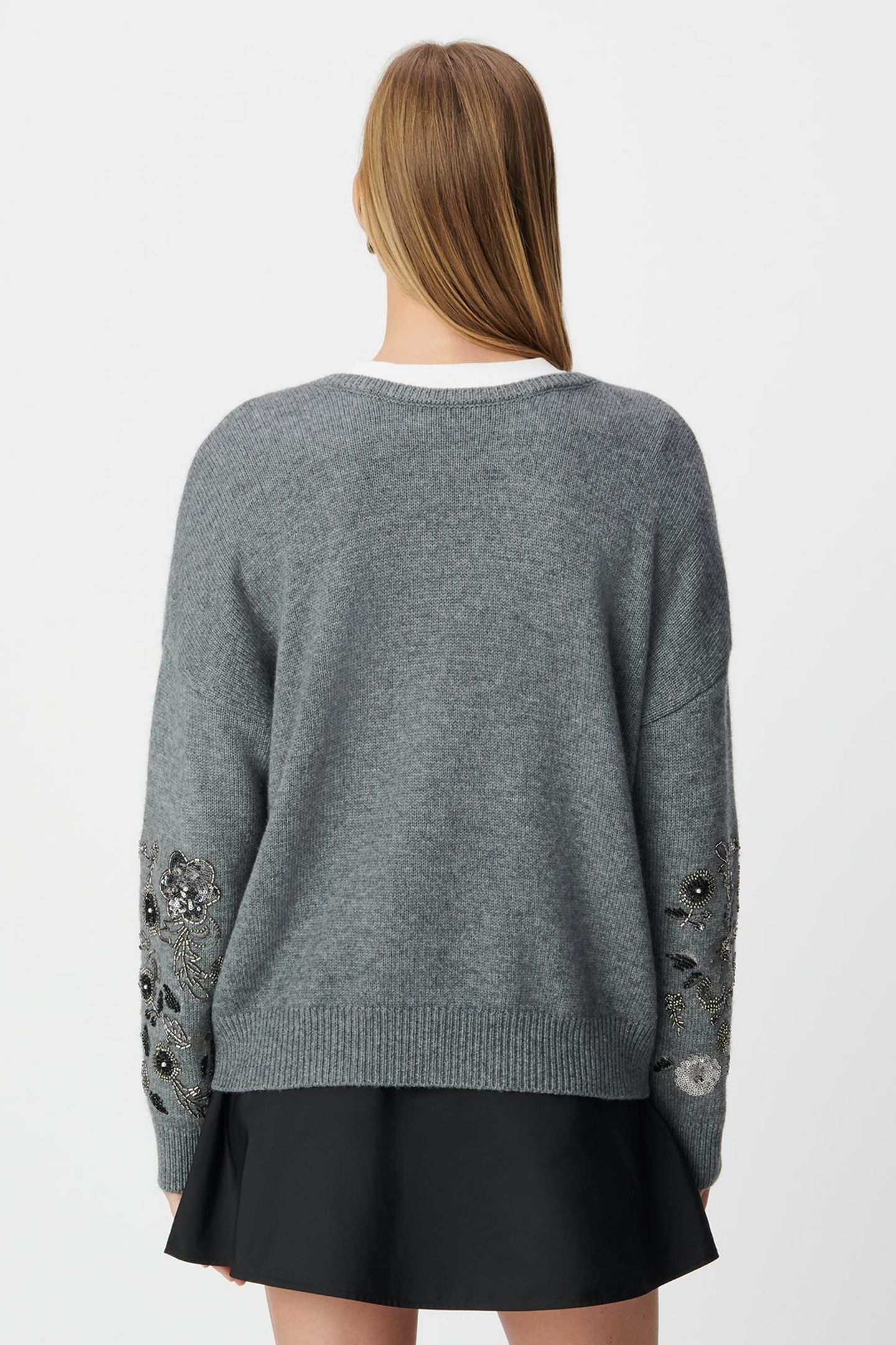 HEATHER GREY KNIT SWEATER WITH JEWEL DETAILS FOR WOMEN 2