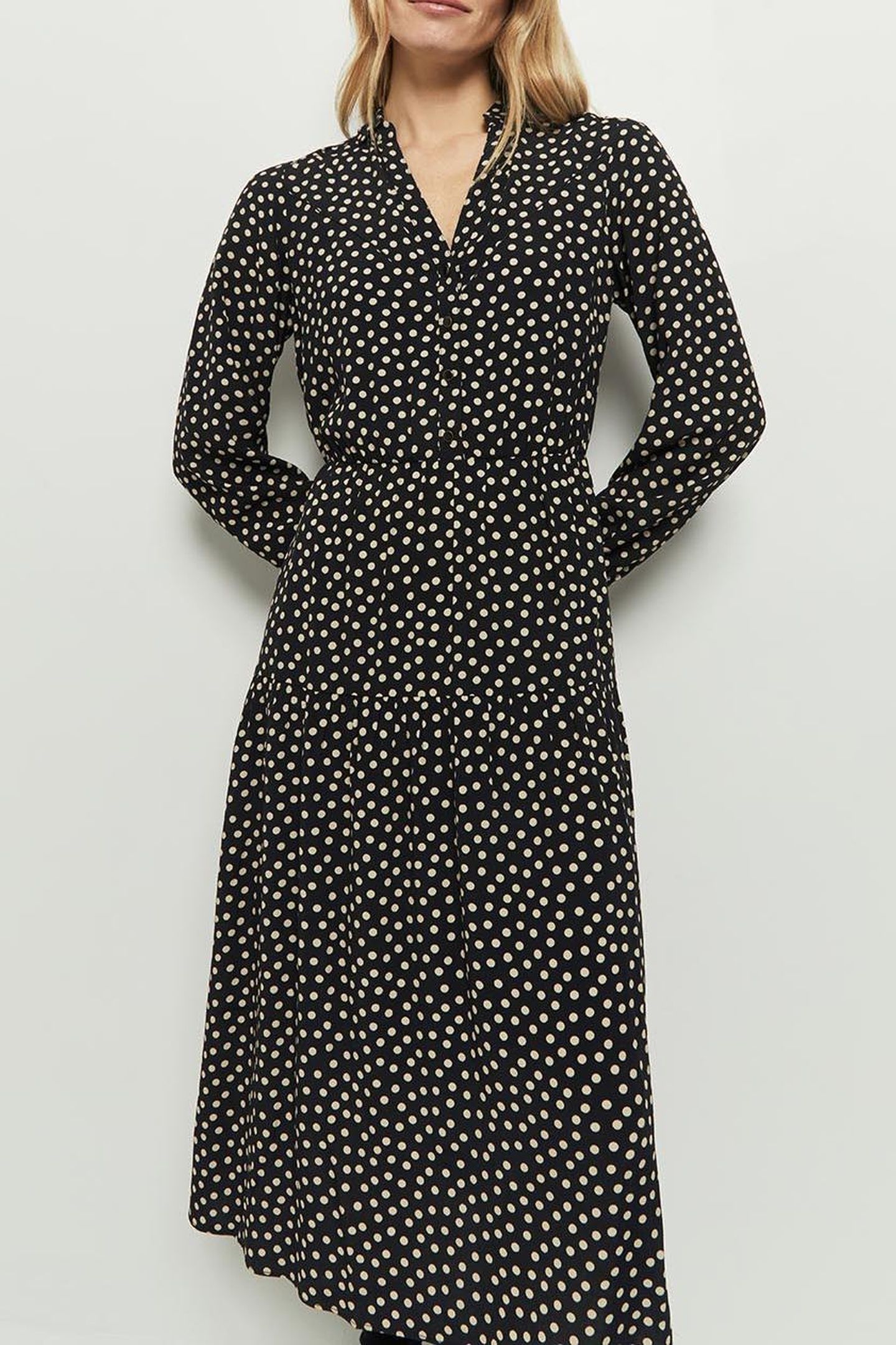 ROMANE _ BLACK VISCOSE MIDI SHIRT DRESS WITH POLKA DOT PRINT 3