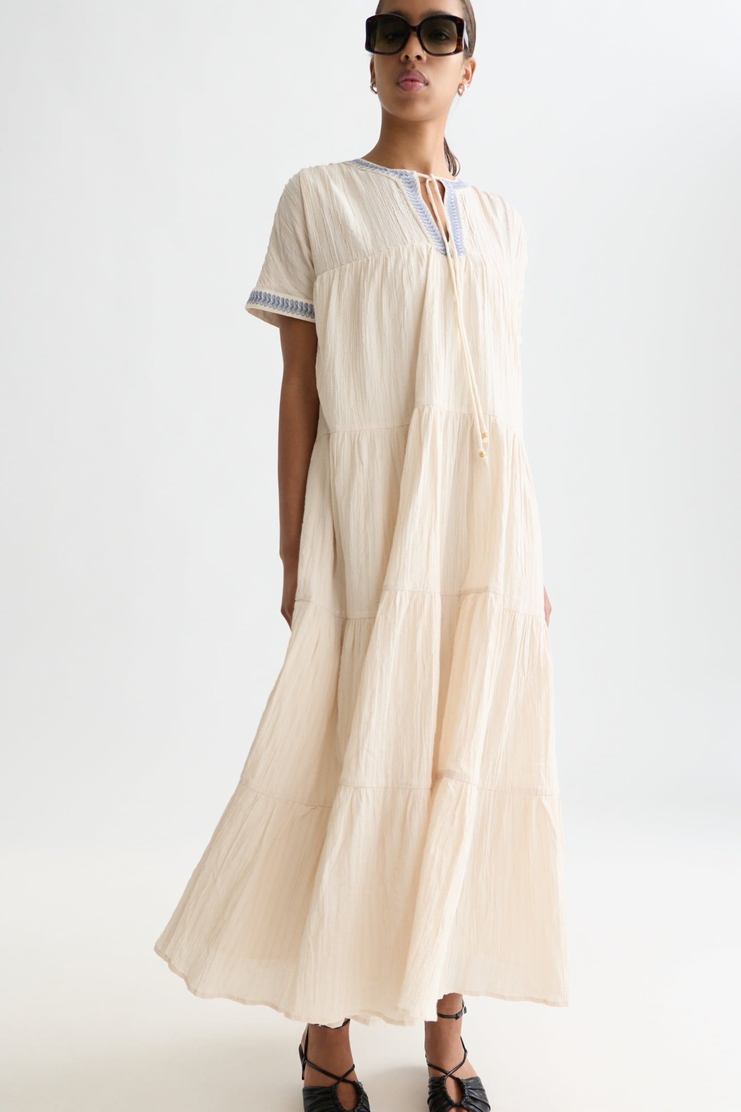 COTTON CREPE ANKLE LENGTH CAFTAN DRESS FOG 6