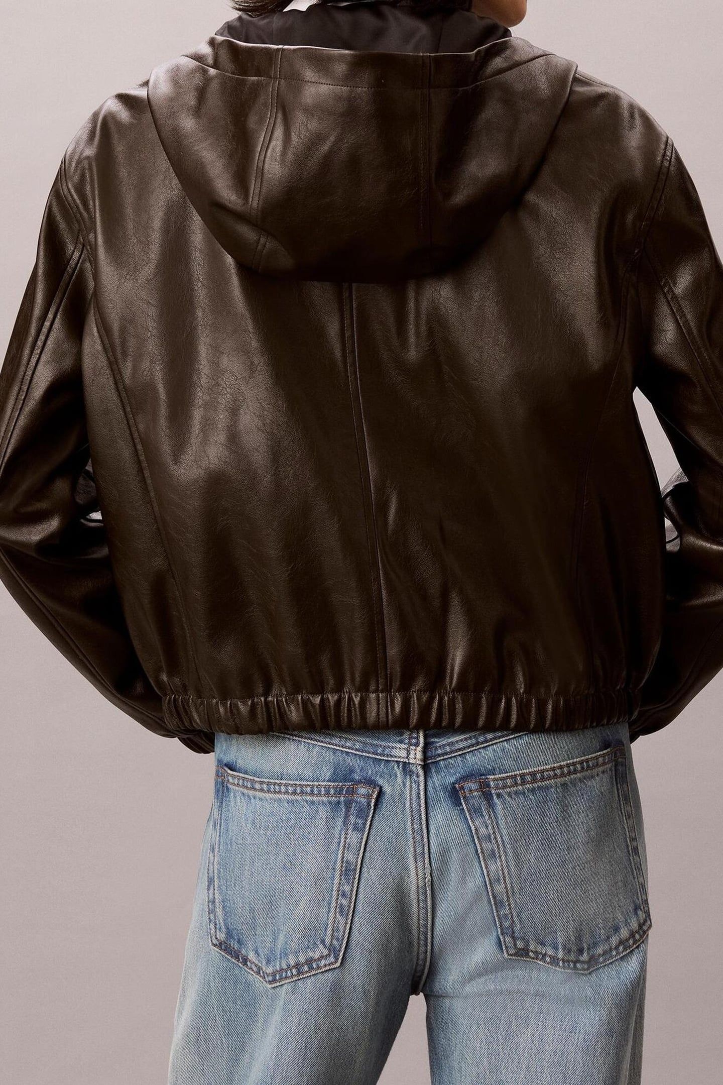 CROPPED HOODED FAUX DARK COFFEE 3