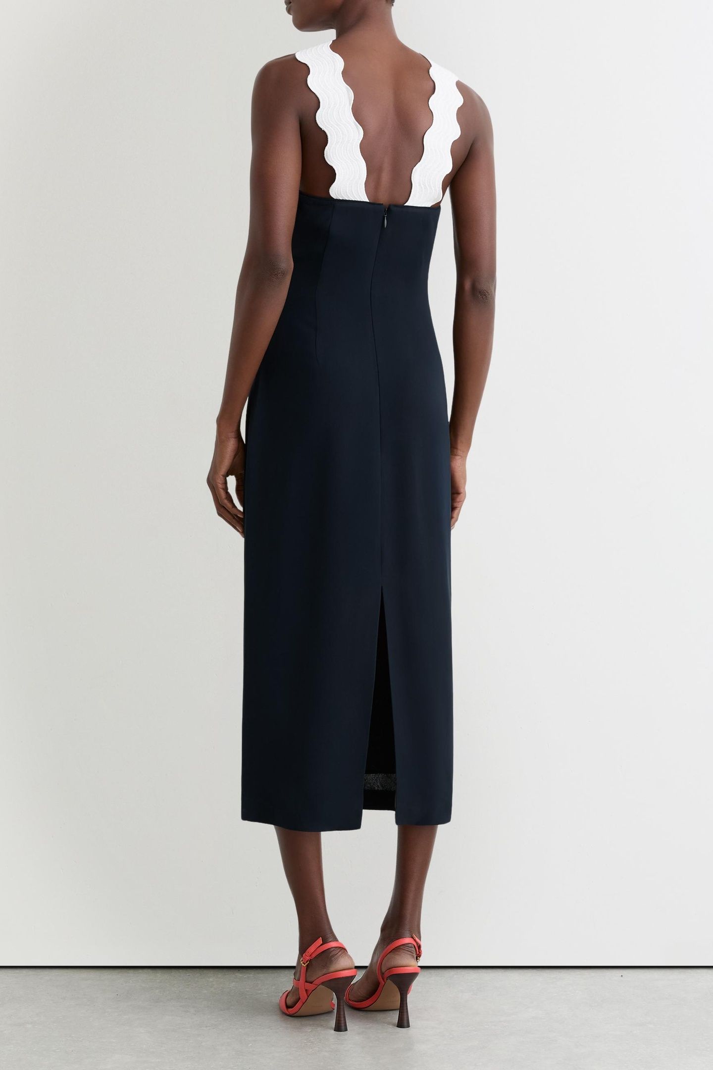 CONTRAST BODYCON MIDI DRESS NAVY/IVORY 3
