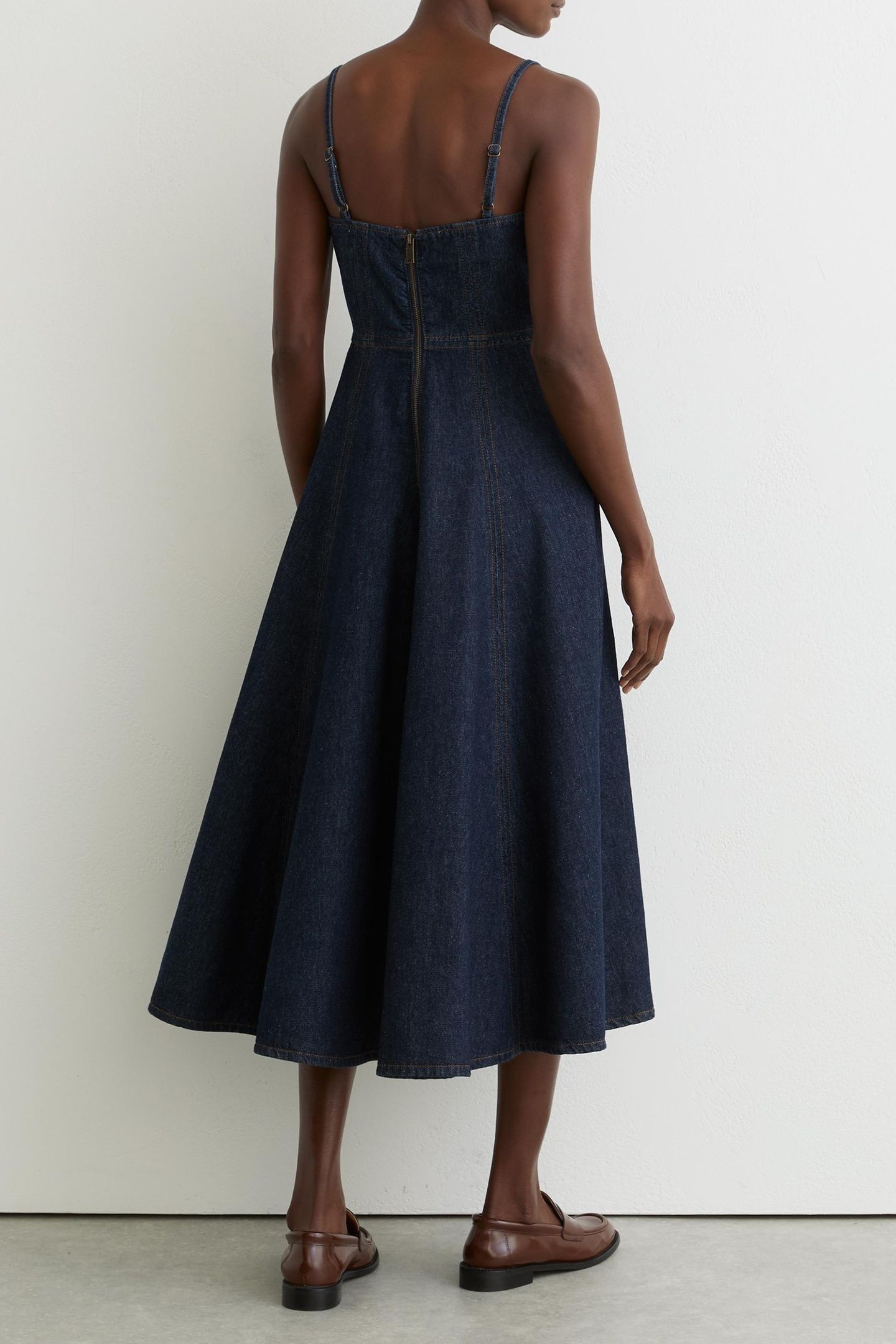 DENIM FIT AND FLARE MIDI DRESS INDIGO BLUE 2