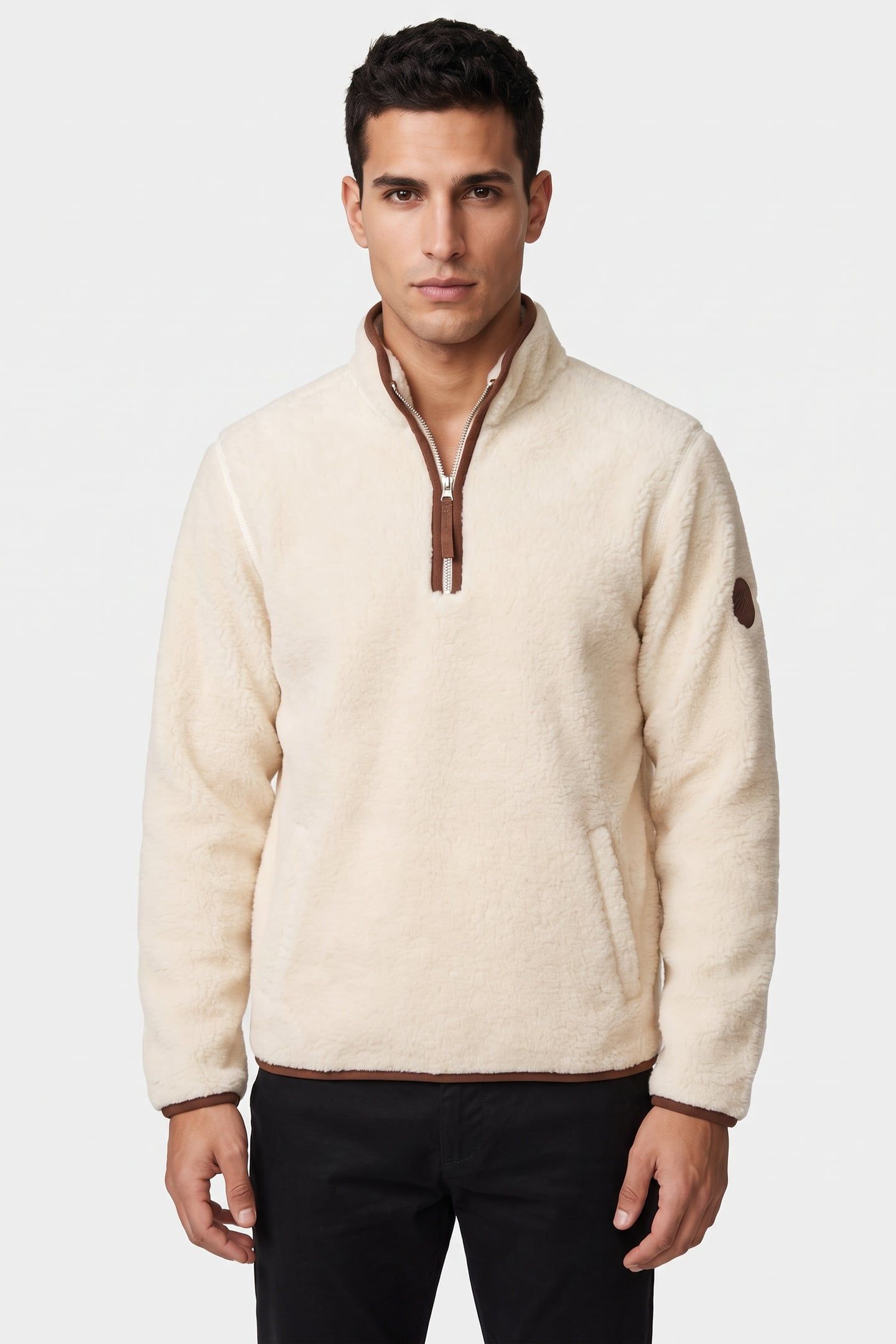 HALF ZIP FLLEECE CREAM 1