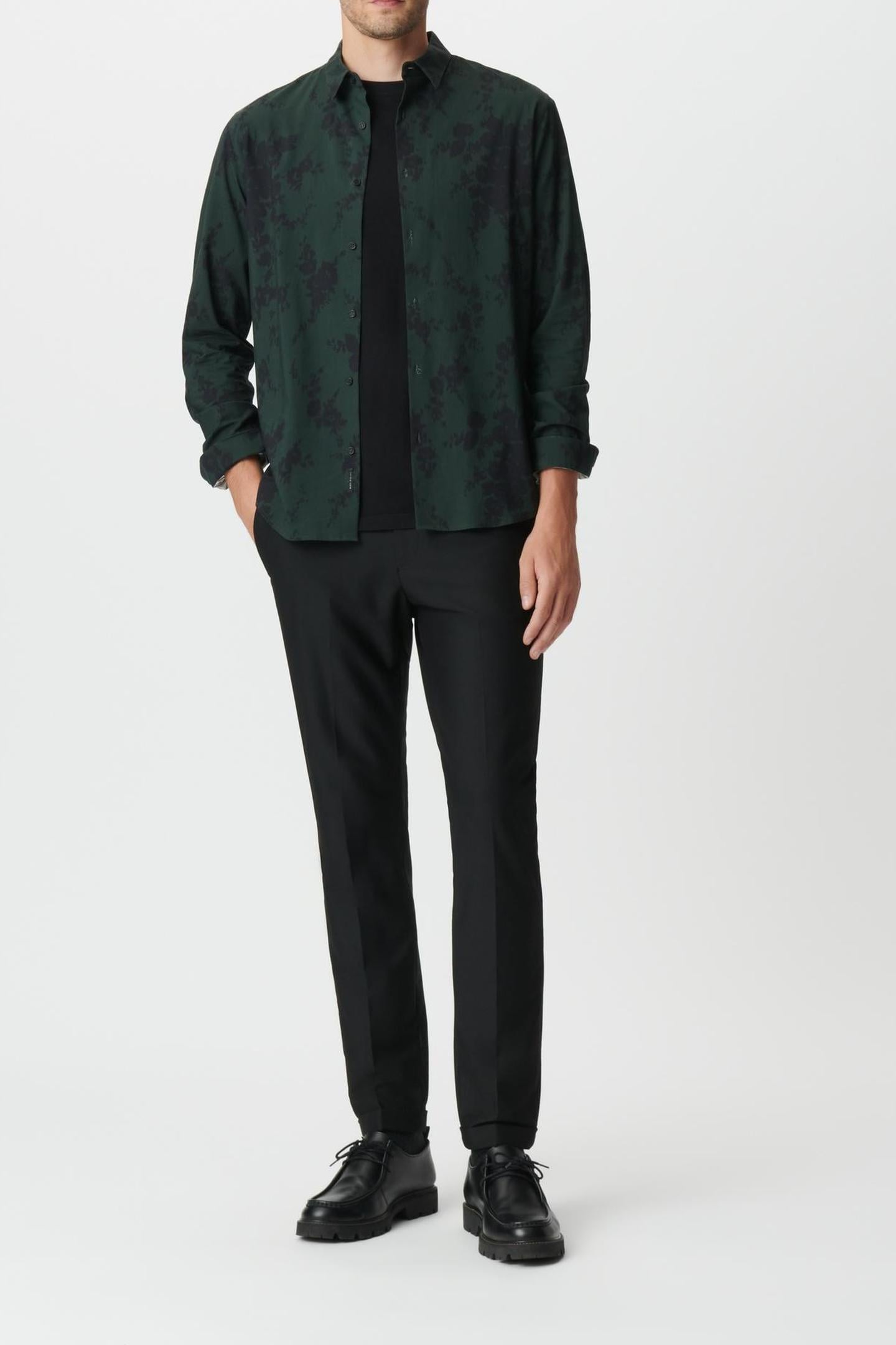 GREEN BLURRED FLORAL SLIM LONG-SLEEVED SHIRT 3
