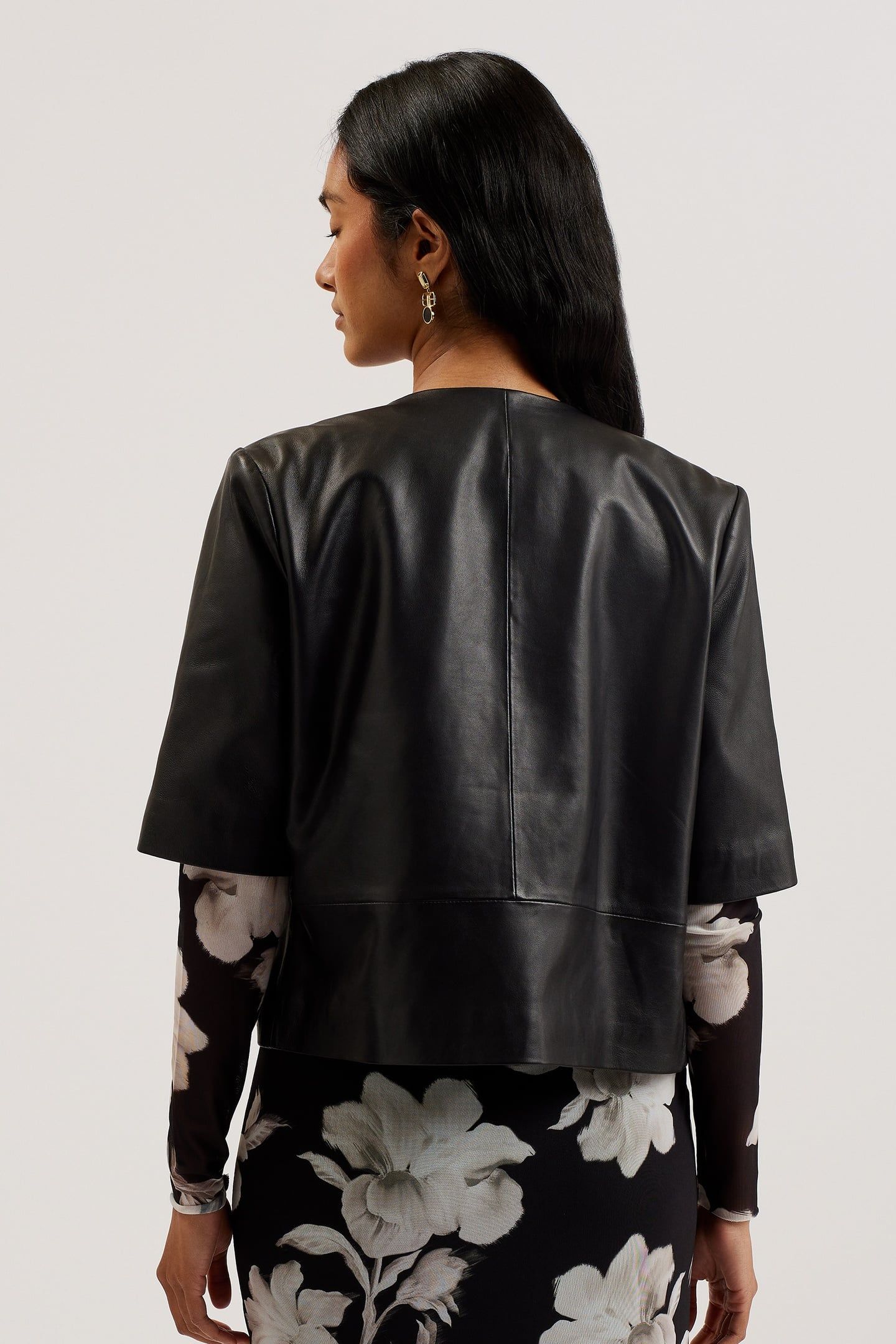 OBINO SHORT SLEEVE LEATHER OPEN FRONT BLACK 3