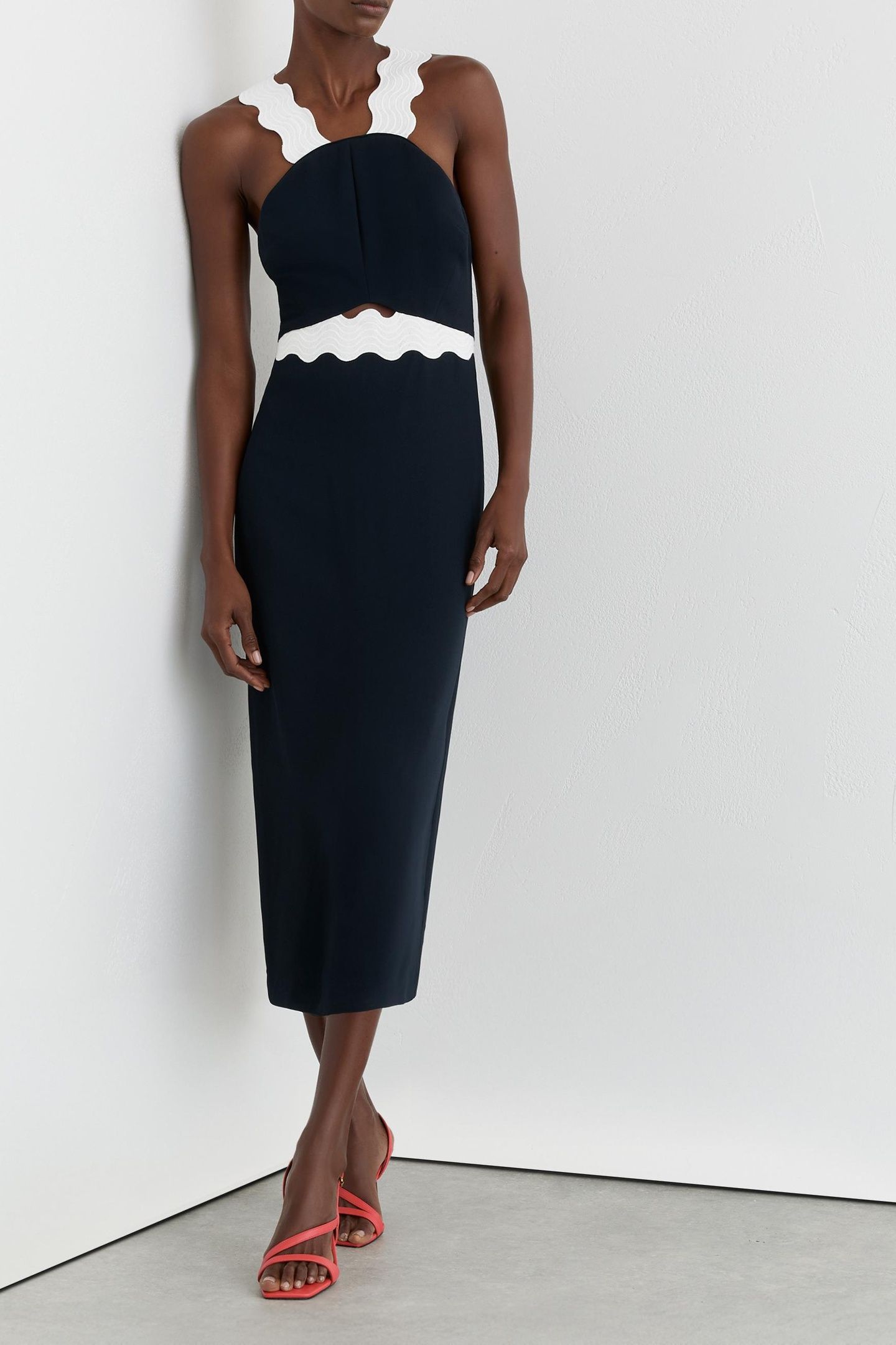 CONTRAST BODYCON MIDI DRESS NAVY/IVORY 1
