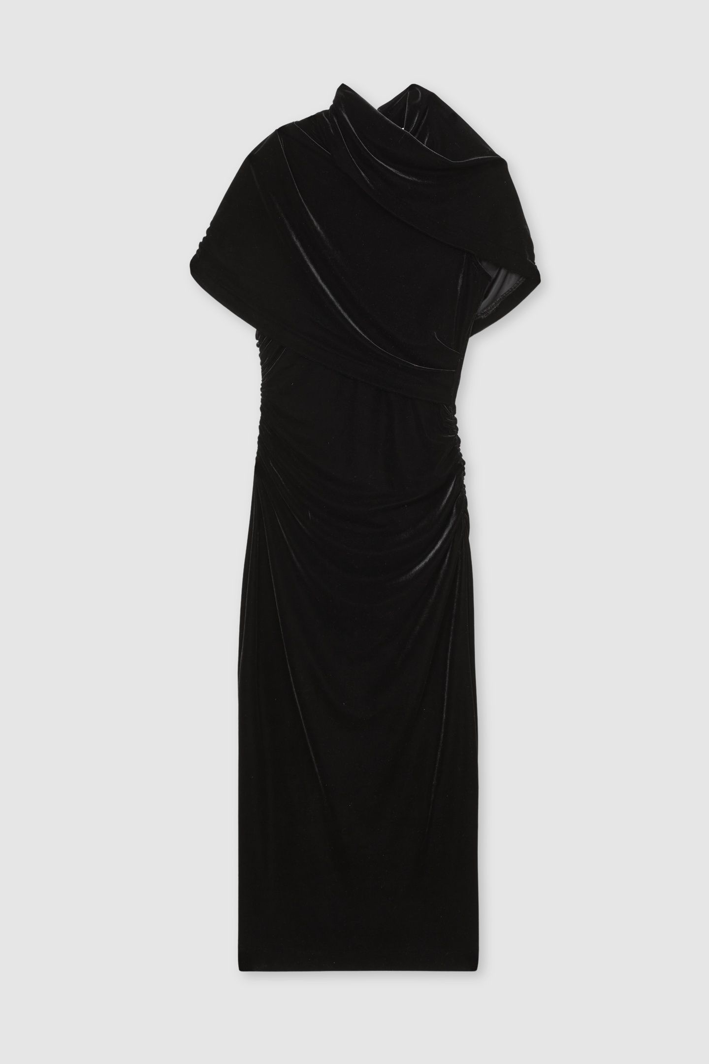RUCHED VELVET MIDI DRESS BLACK 4