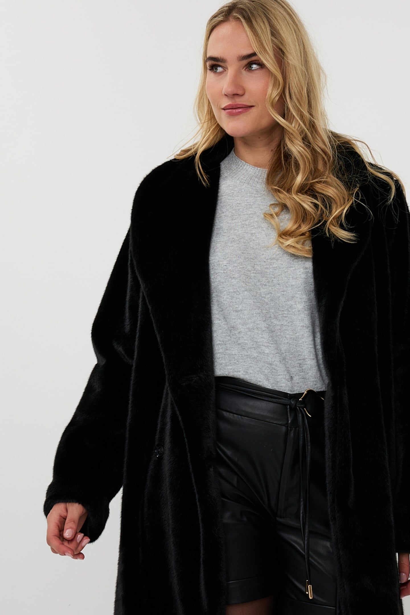COAT SHAWL COLLAR FAKE FUR BLACK 2