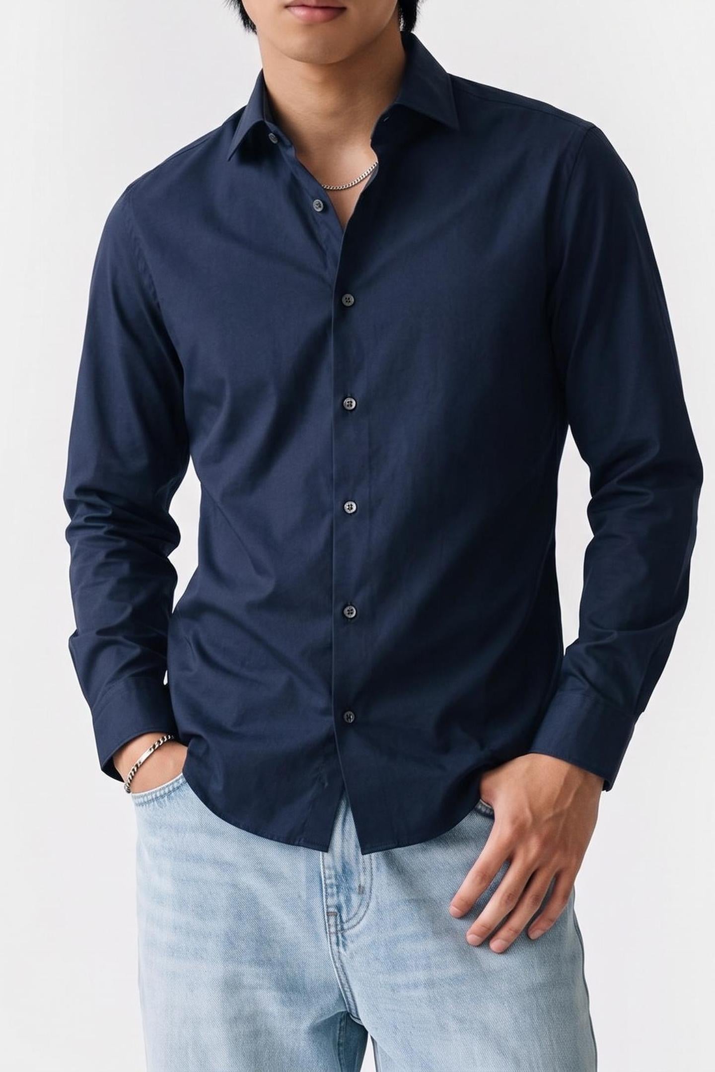 SLIM ESSENTIAL TWILL SHIRT NIGHT SKY 1