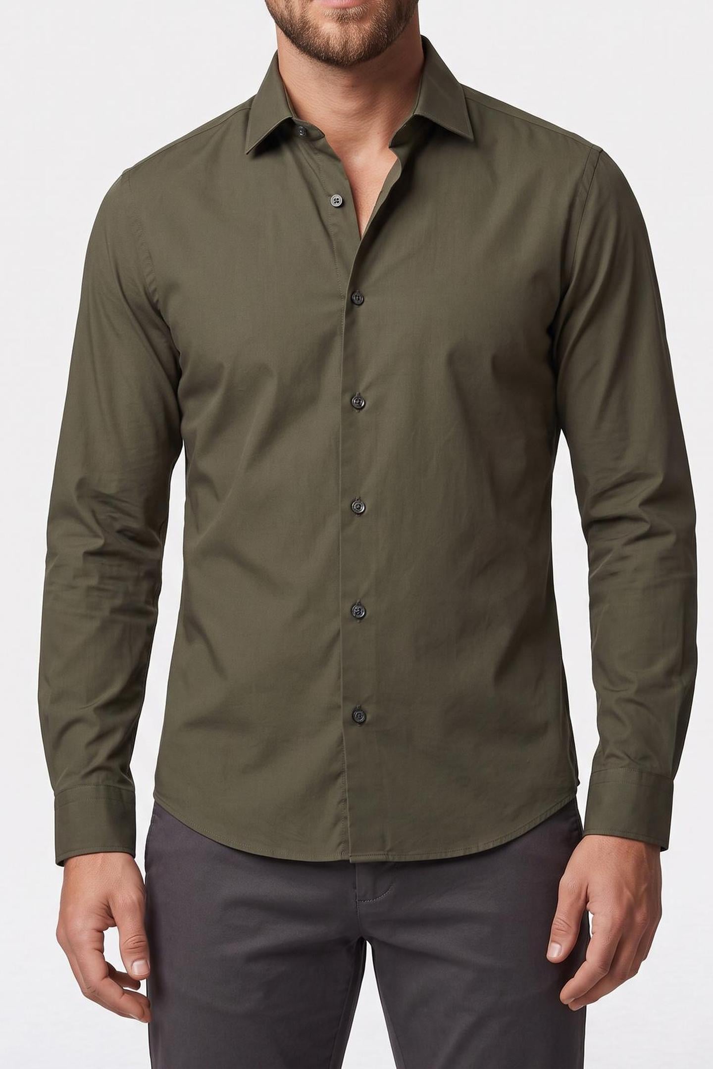 SLIM ESSENTIALS POPLIN SHIRT FOREST 1