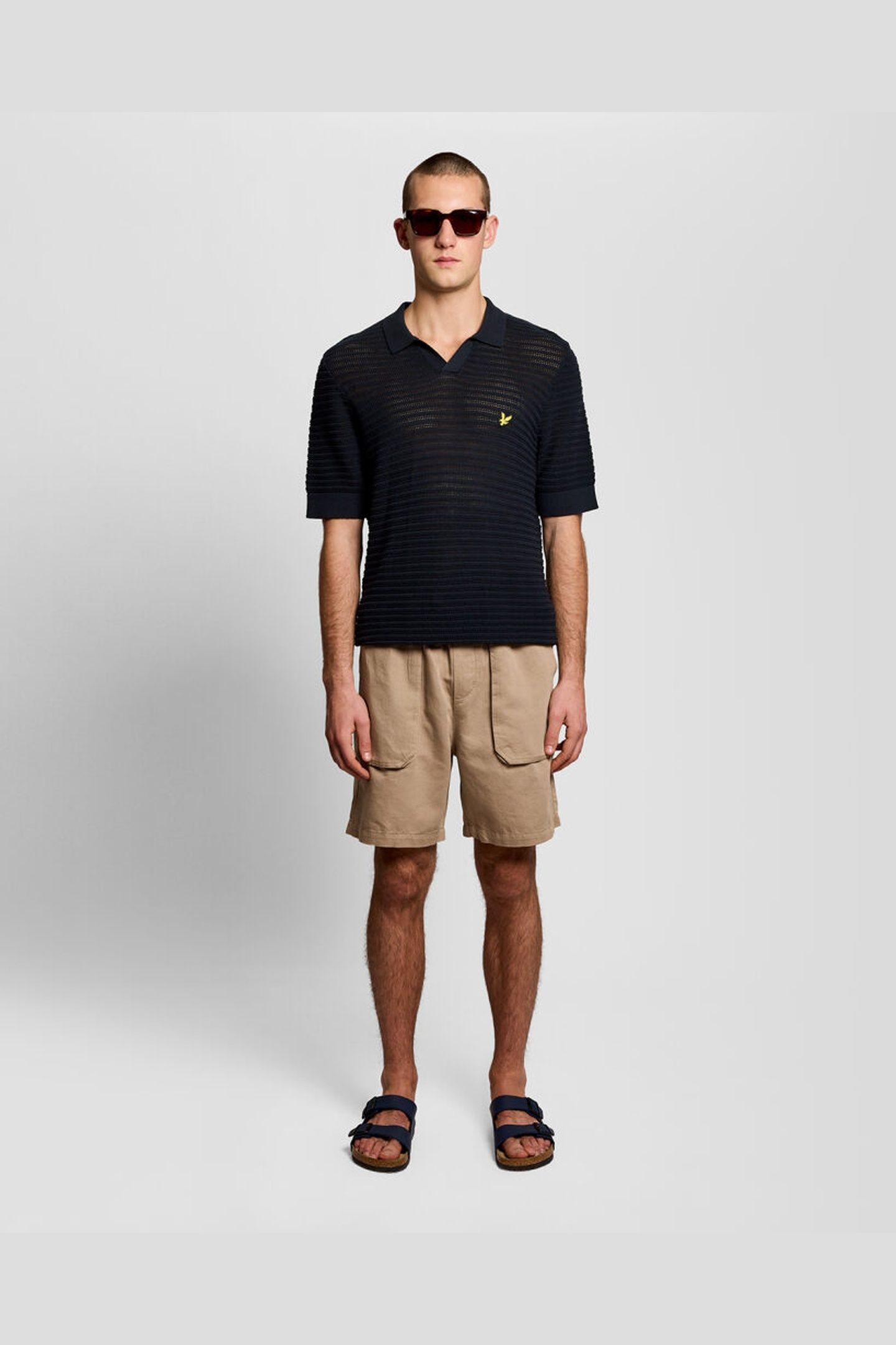 POINTELLE SHORT SLEEVE KNITTED POLO DARK NAVY 3