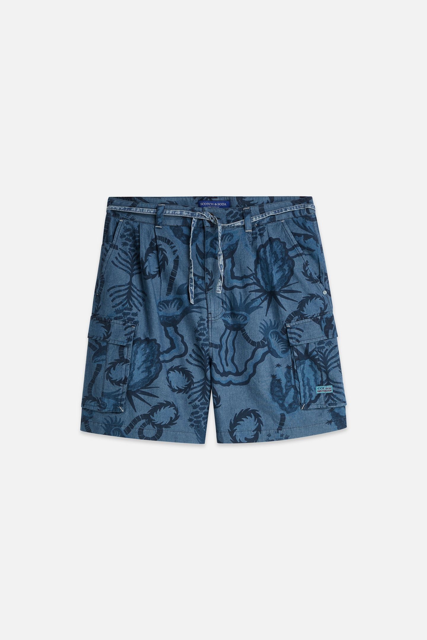 ALLOVER PRINTED CHAMBRAY CARGO SHORTS NAVY 1