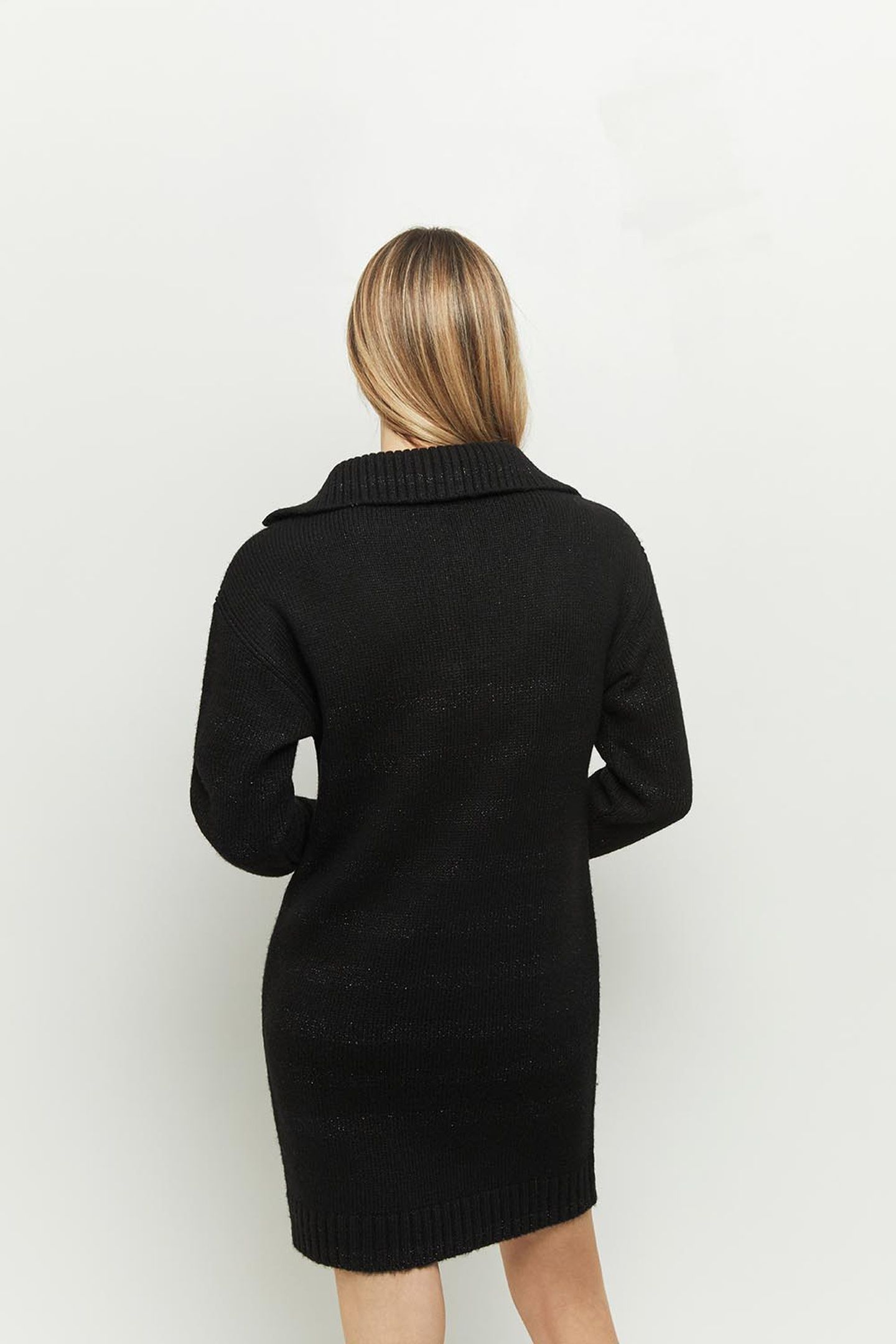 RELAX _ BLACK LUREX KNIT TRUCKER COLLAR DRESS WITH STRIPES 2