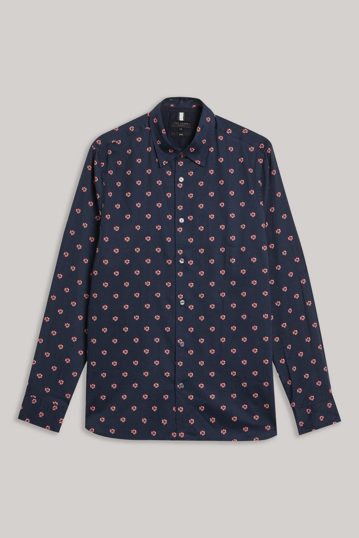 MIKCEAL LS SLIM FLORAL SHIRT NAVY 3