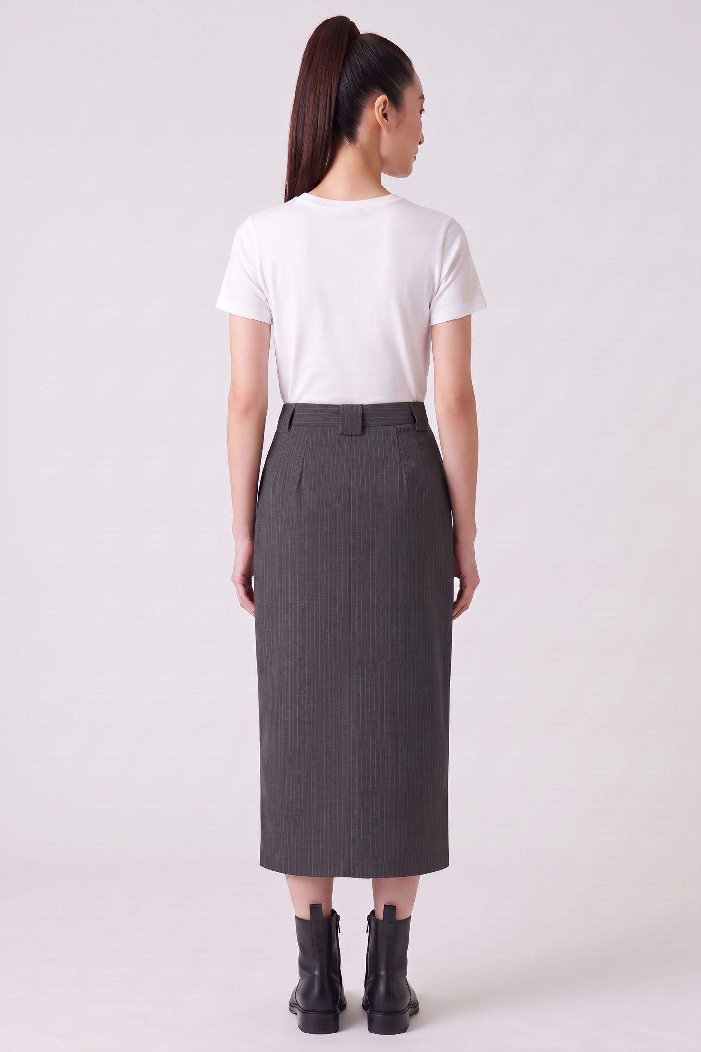 RUTH PENCIL SKIRT DARK GREY STRIPE 4