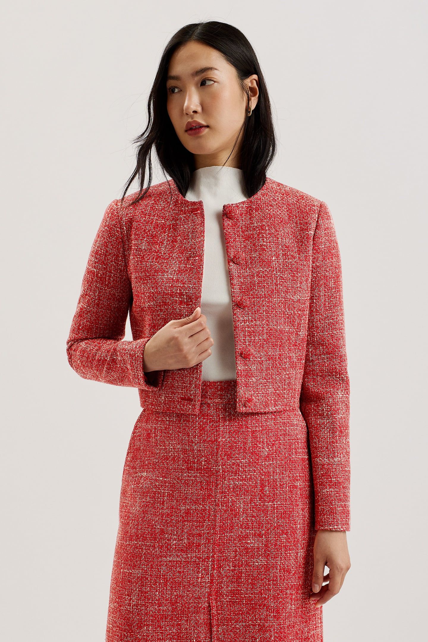SUMI CROPPED BOUCLE FITTED JACKET RED 2