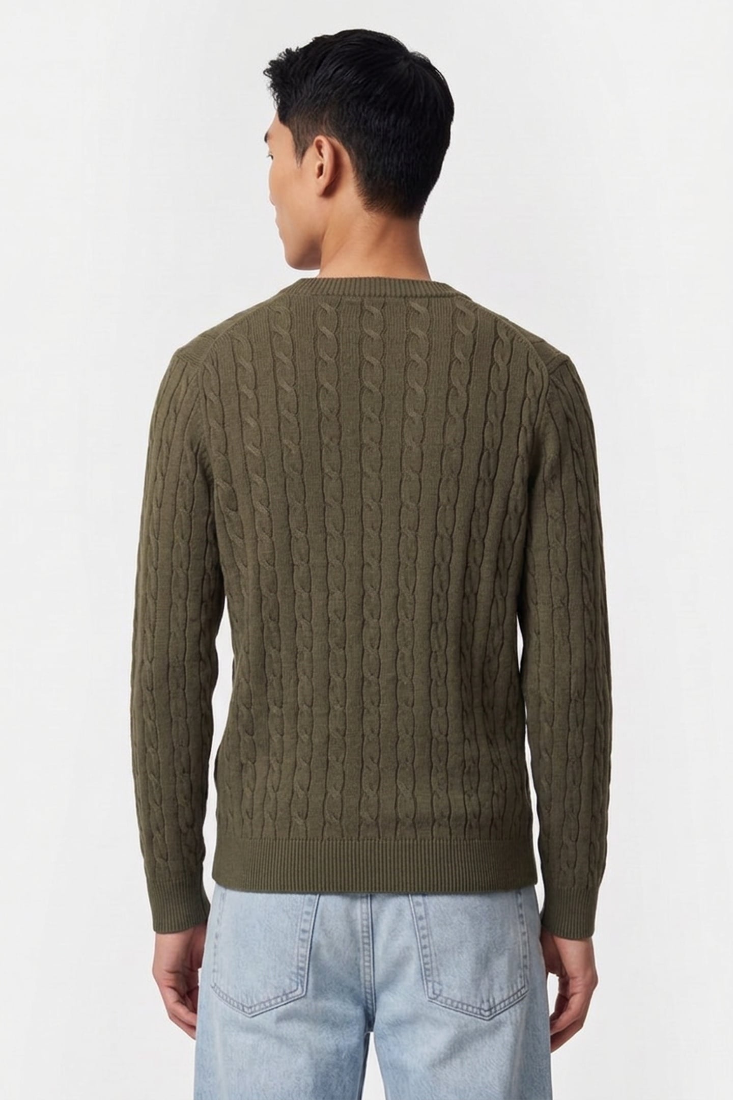 CLASSIC CABLE KNIT SWEATER KHAKI GREEN MEL 2