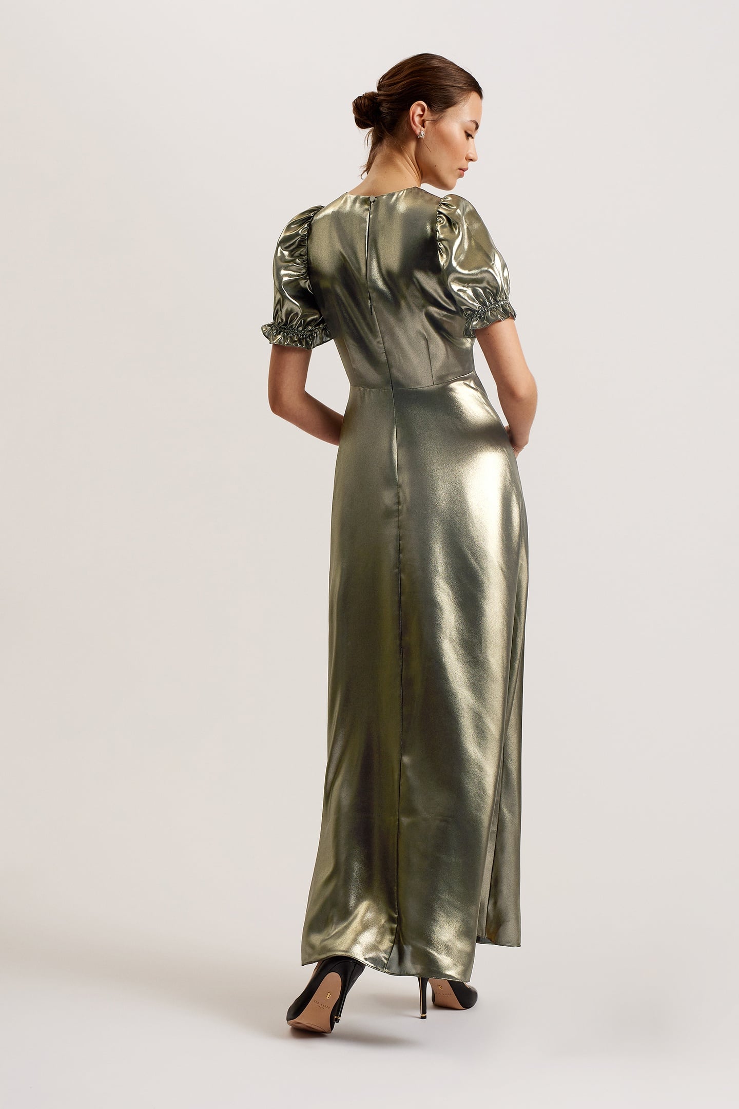 NUEL METALLIC PUFF SLEEVE MAXI DRESS GOLD 2