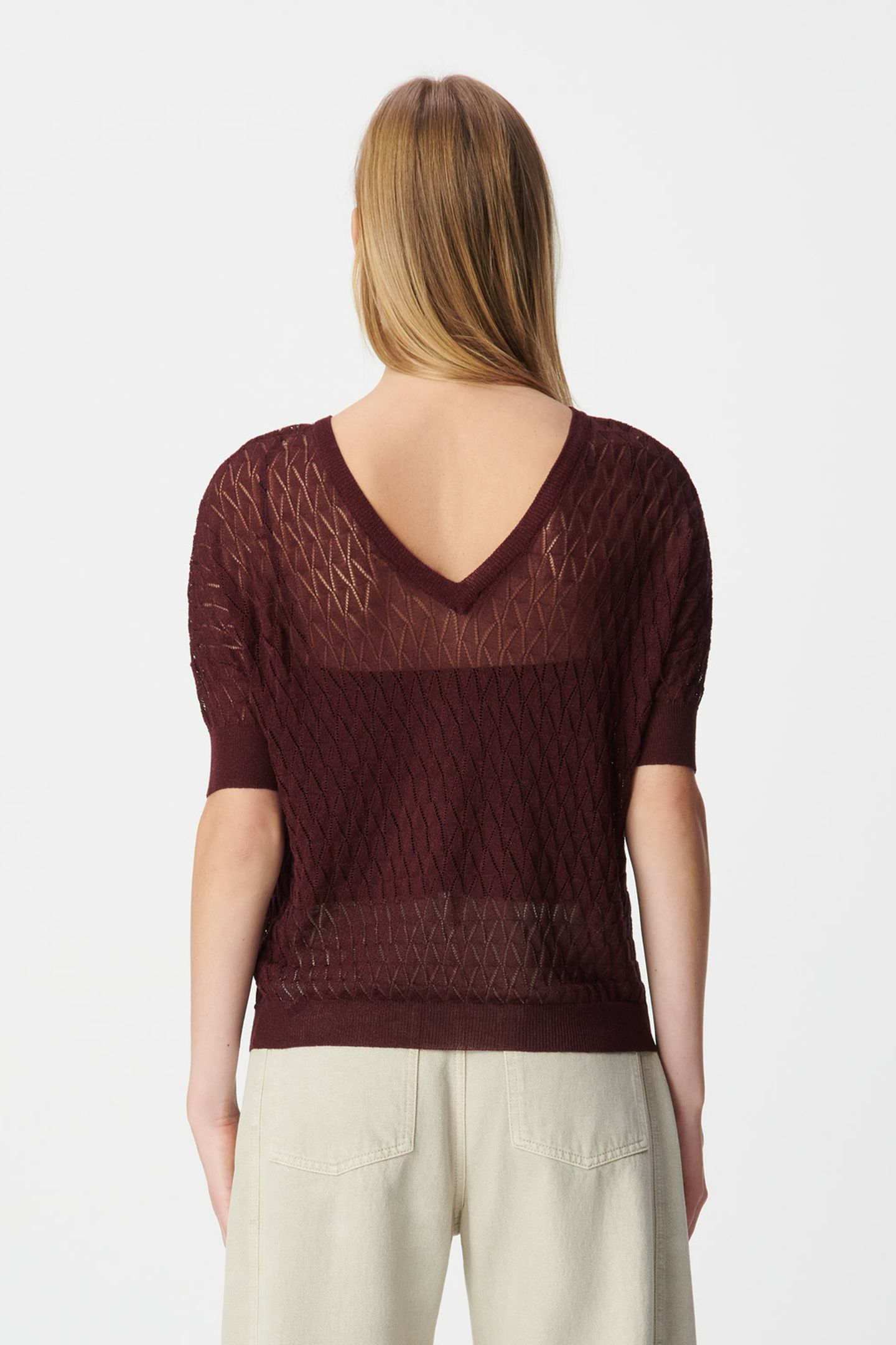 BURGUNDY FINE KNIT LUREX OPENWORK SWEATER 2