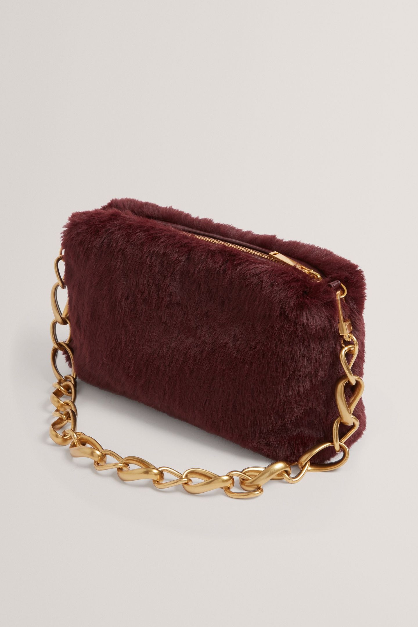 FAUX FUR BAGUETTE CLUTCH BAG WINE 1