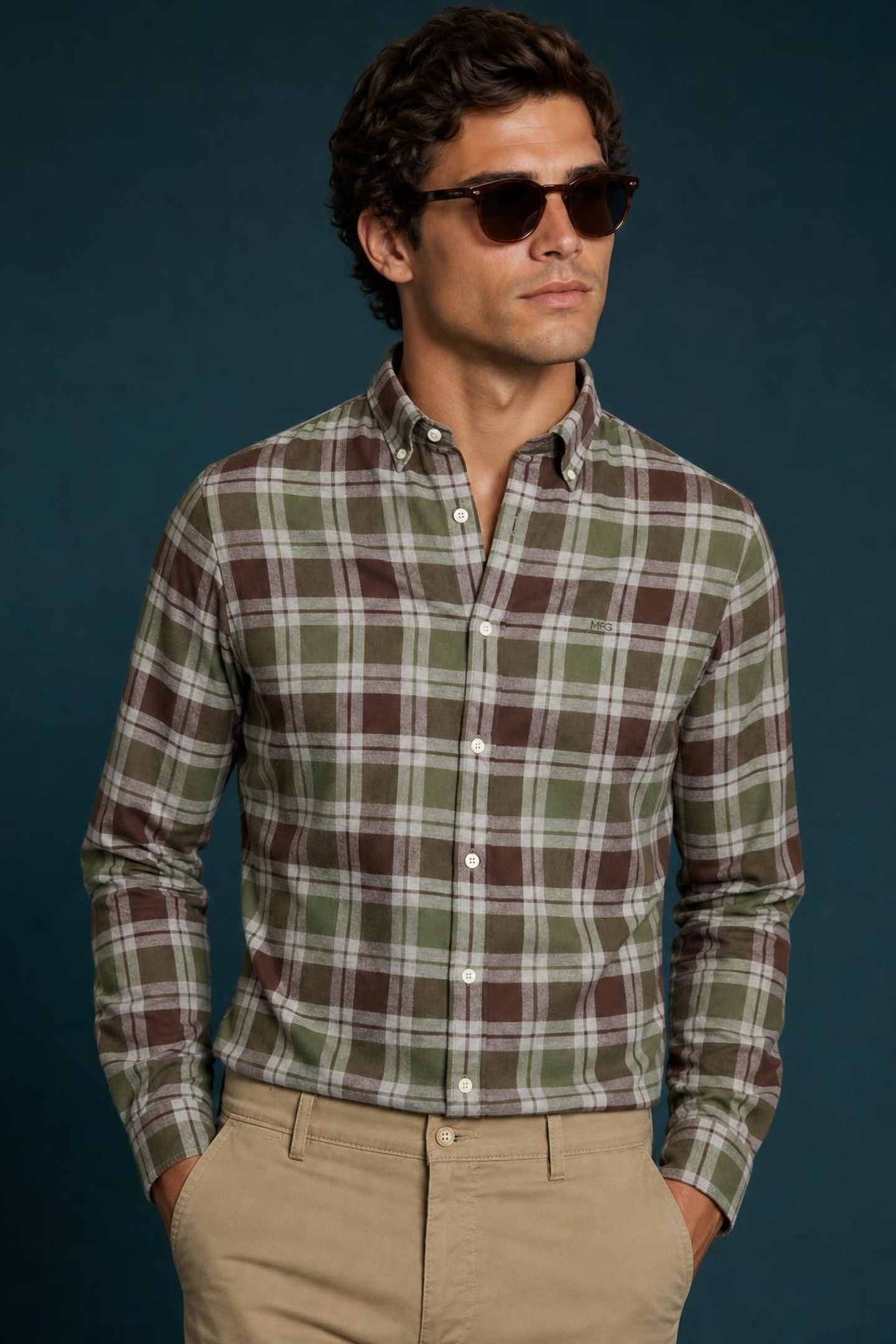 FLANNEL CHECK SHIRT #5 DARK OLIVE 1