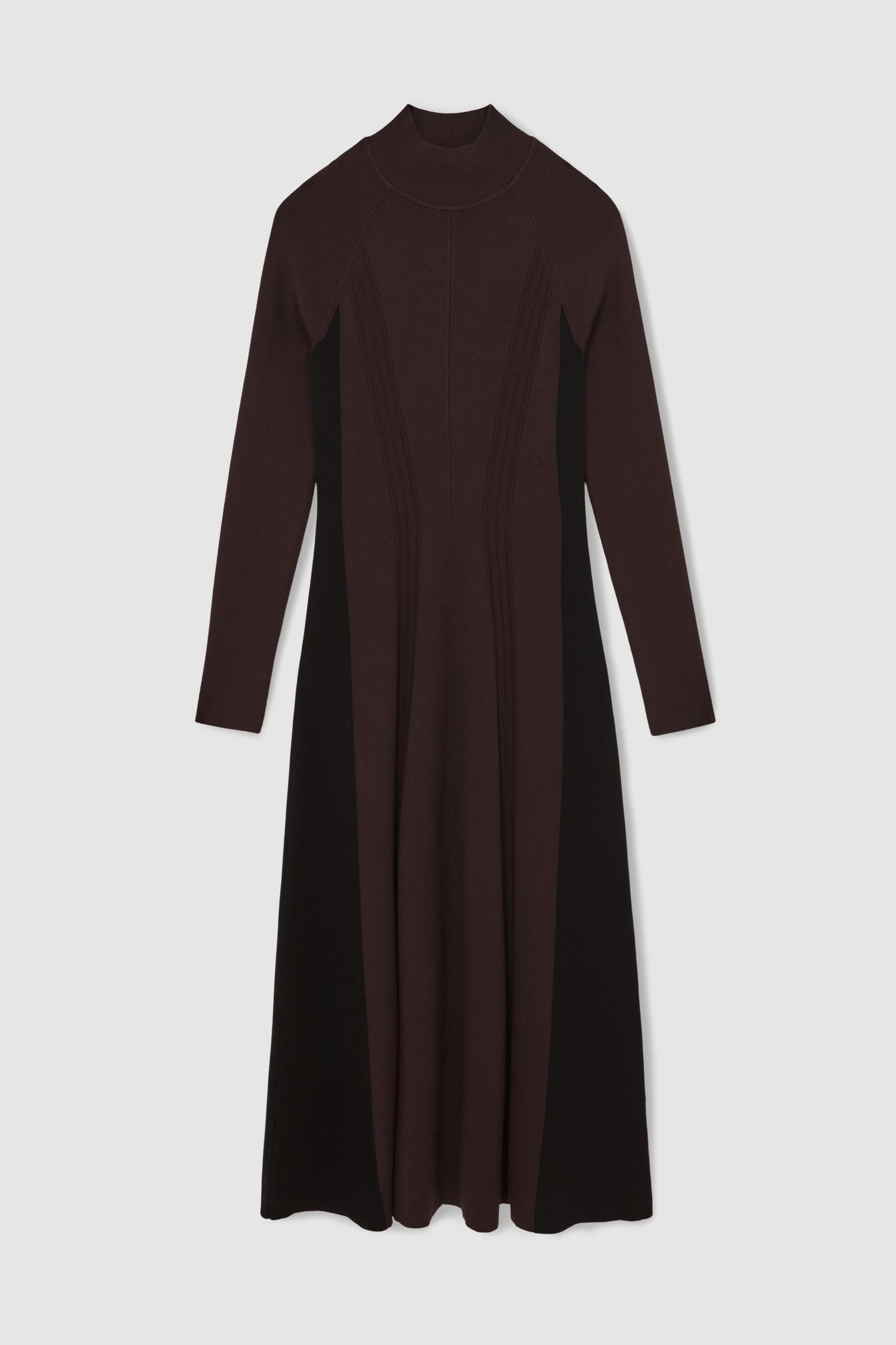 BELTED FLUTED KNITTED MIDI DRESS PLUM PURPLE/BLACK 3