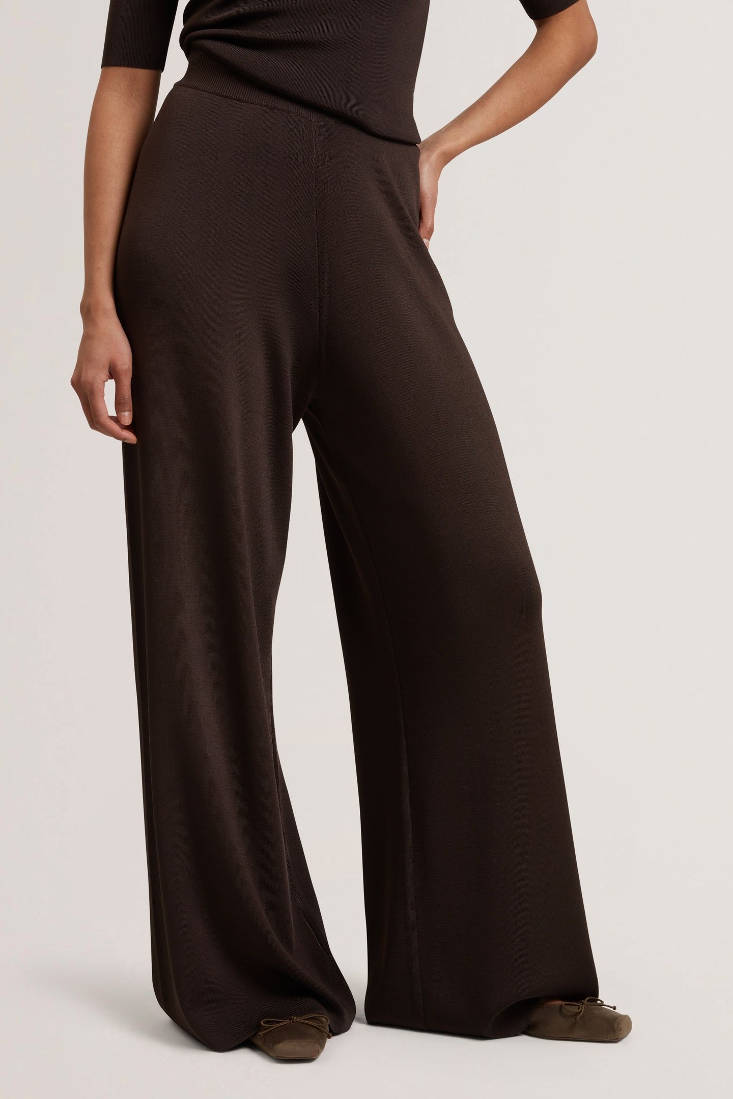 MATILLI WIDE LEG KNIT TROUSERS BROWN 1