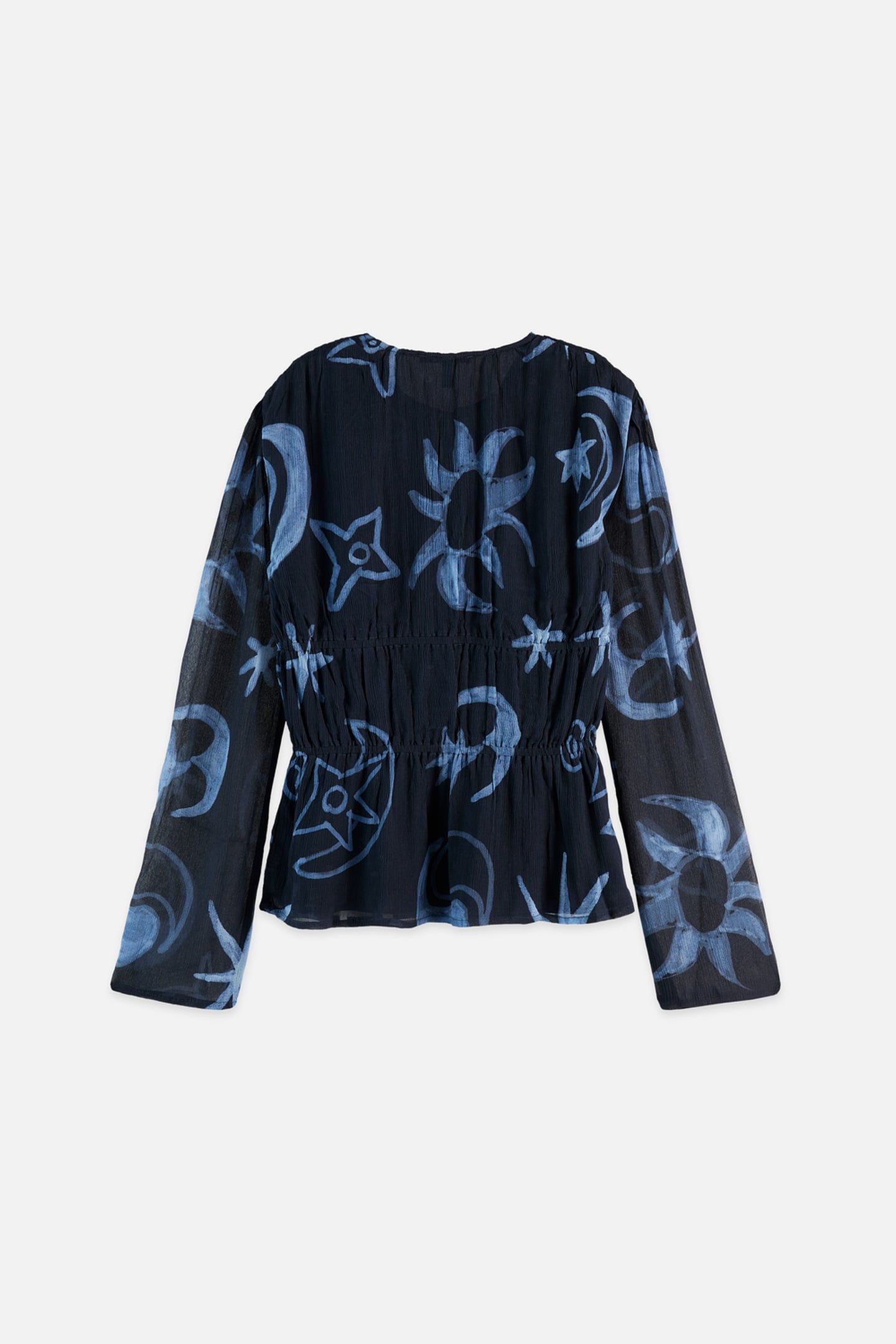 PRINTED TIED FRONT WOVEN TOP COSMIC SKY SPACED CARBON 5
